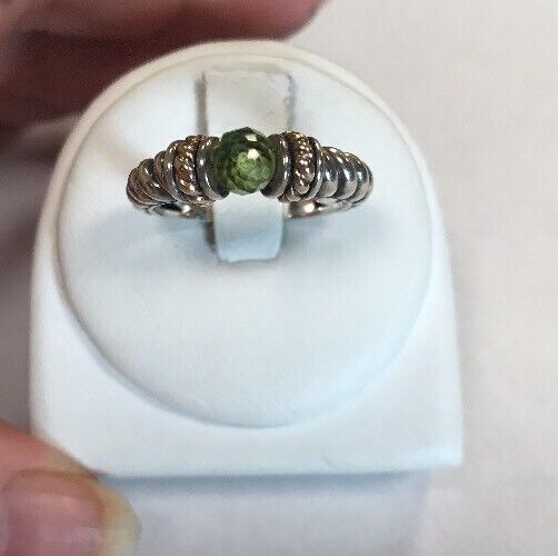 Designer 14K Gold Sterling Silver Faceted Green Peridot August Cocktail Ring