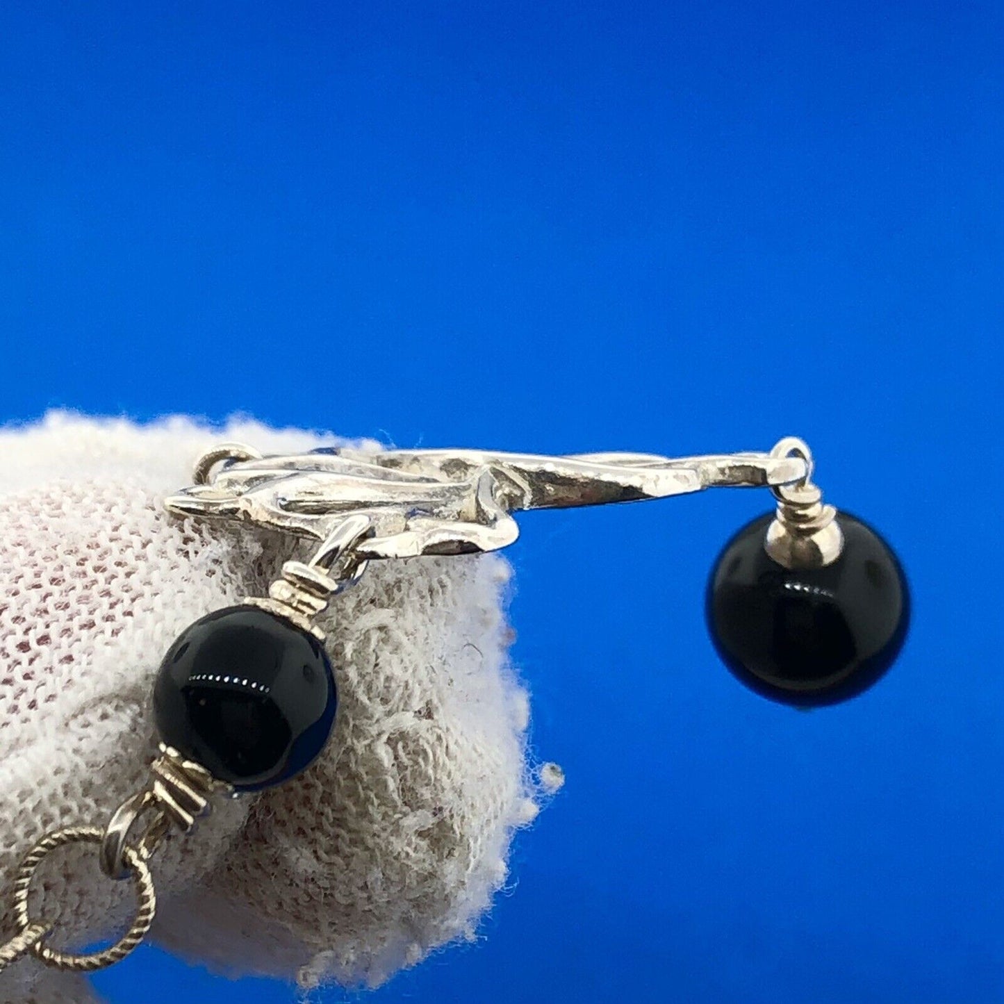 Stunning Sterling Silver 925 Onyx Bead Circle Link 20.5" Pendant Necklace