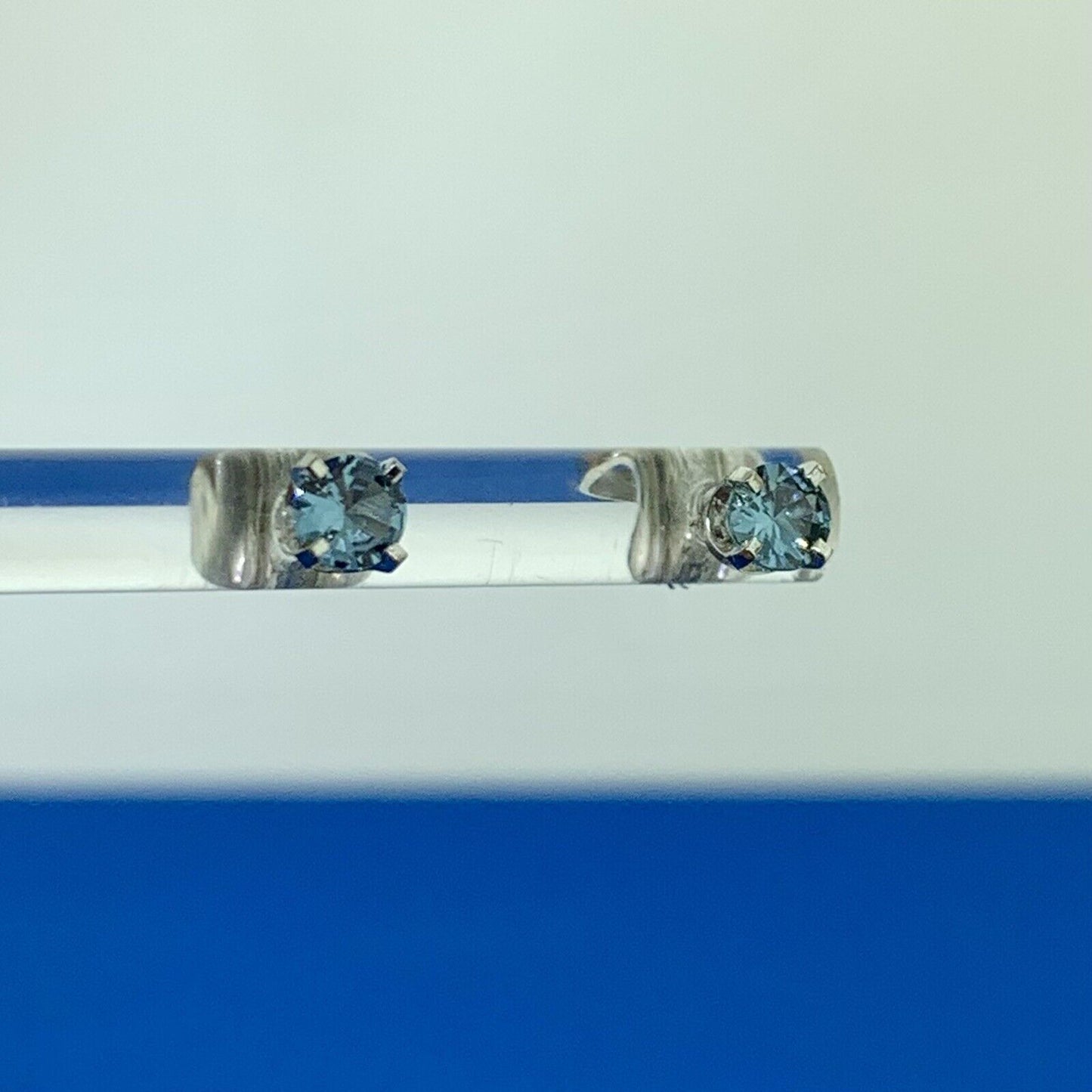 Designer 14K White Gold Aquamarine March Birthday Occasion Starter Stud Earrings
