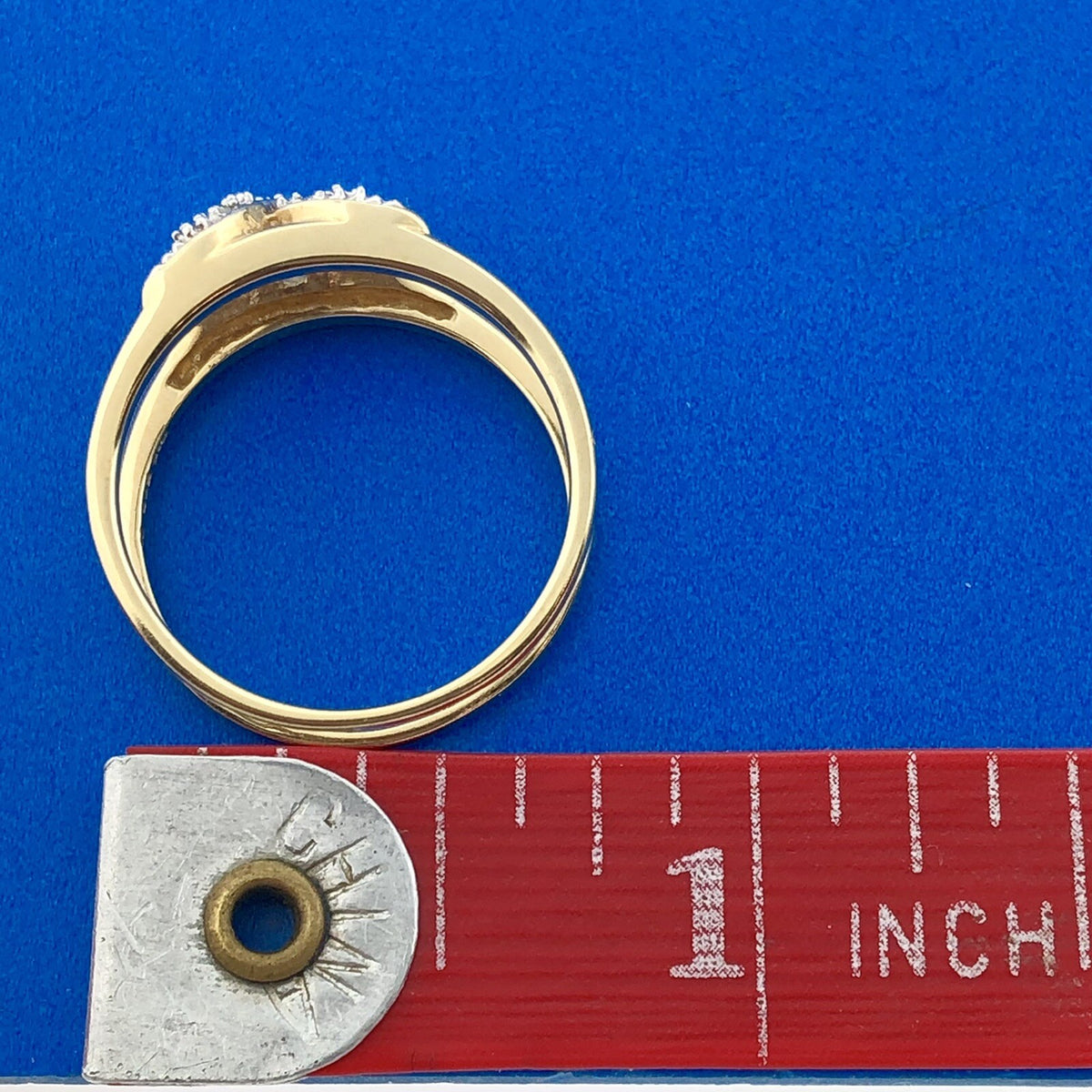 Gorgeous 14k Yellow Gold Round Cut Diamond X Double Band Ring Guard Size 7