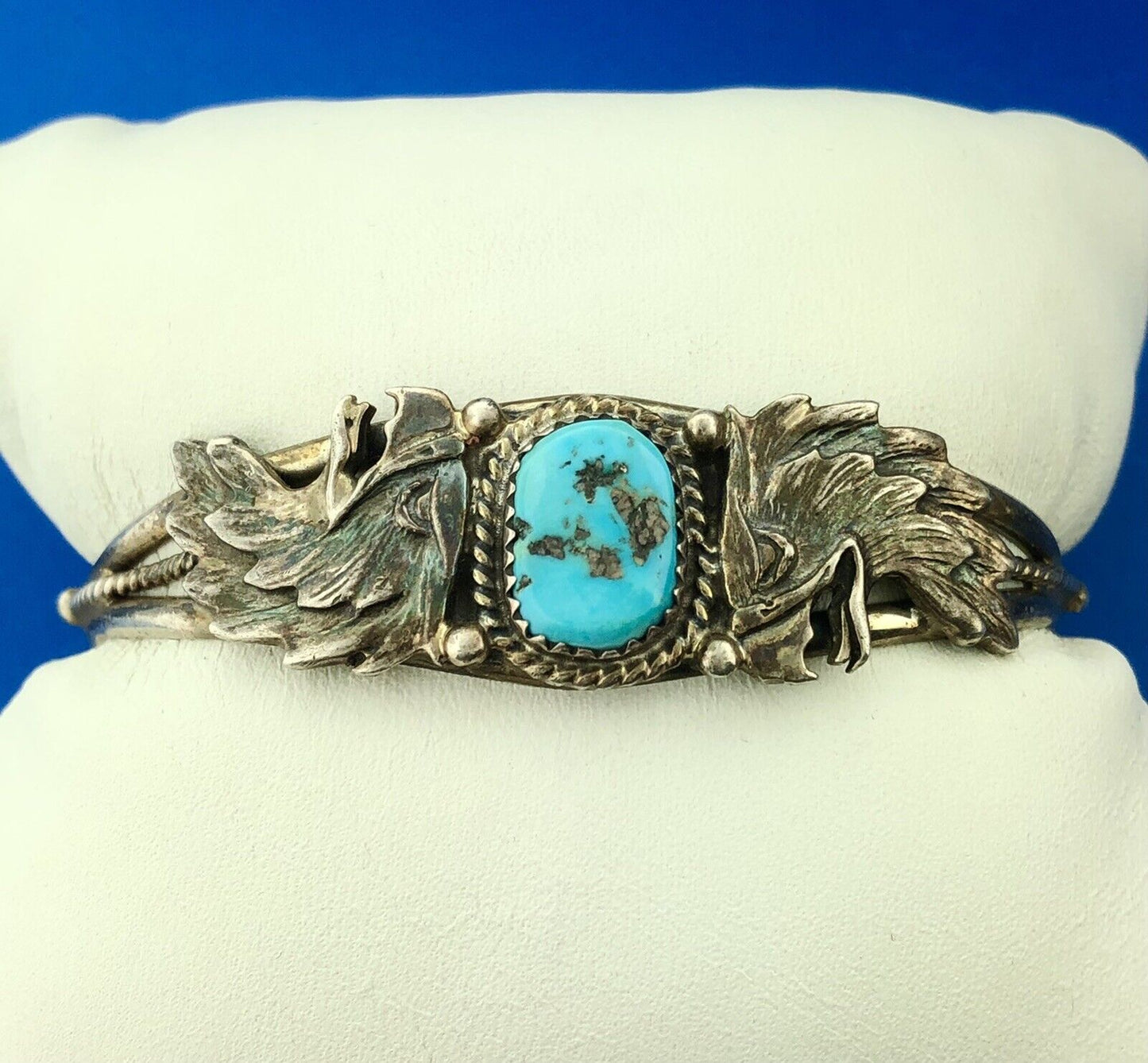 Stunning Sterling Silver Cabochon Turquoise Native American Eagle Cuff Bracelet