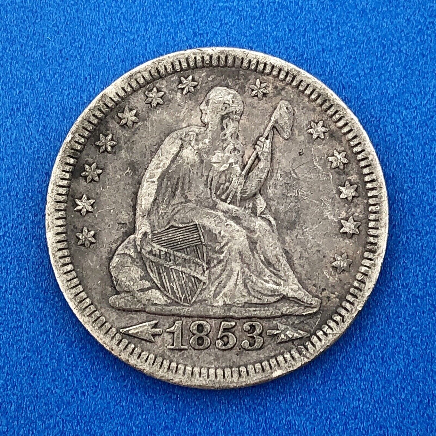 1853 P Seated Liberty Silver Quarter Dollar 25c Type 2 Better One Year Type Coin