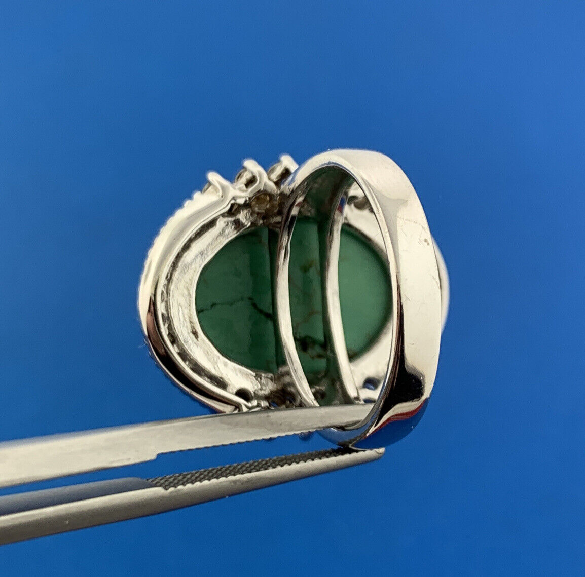Joseph Esposito ESPO Sterling Silver Green Turquoise Cubic Zirconia Halo Ring