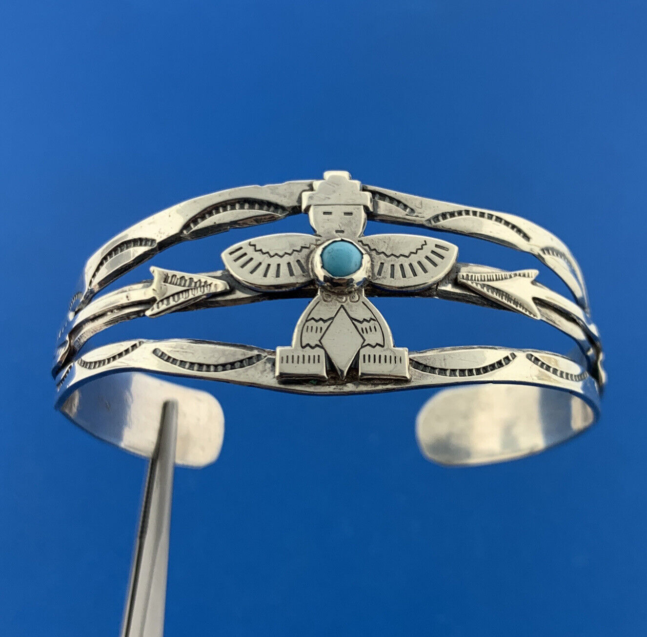 Stunning Sterling Silver 925 Turquoise Bead Native American Open Cuff Bracelet