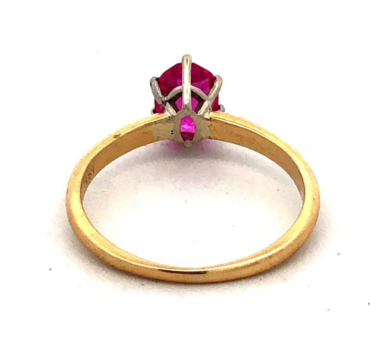 Estate 18K Yellow Gold Oval Pink Ruby Solitaire July Birthstone Anniversary Ring