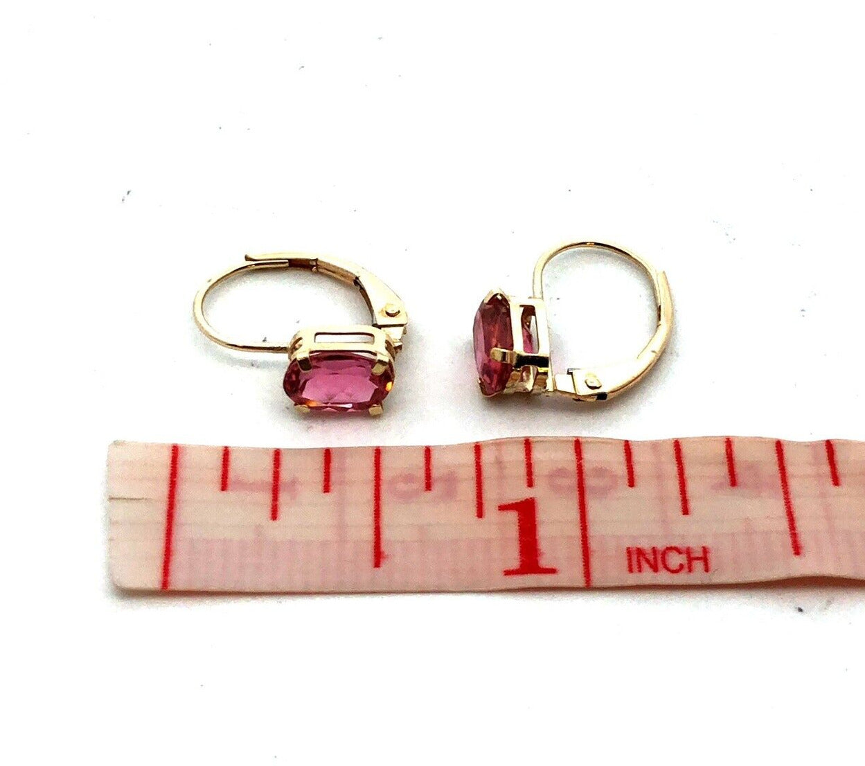 Designer RGE 14K Yellow Gold Oval Pink Tourmaline Solitaire Dangle Earrings