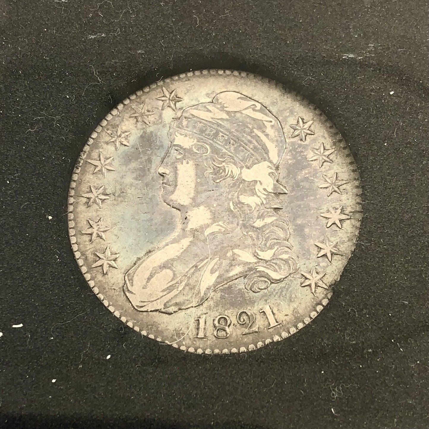 1821 Capped Bust Silver Half Dollar 50c Lettered Edge Ungraded XF Details Coin