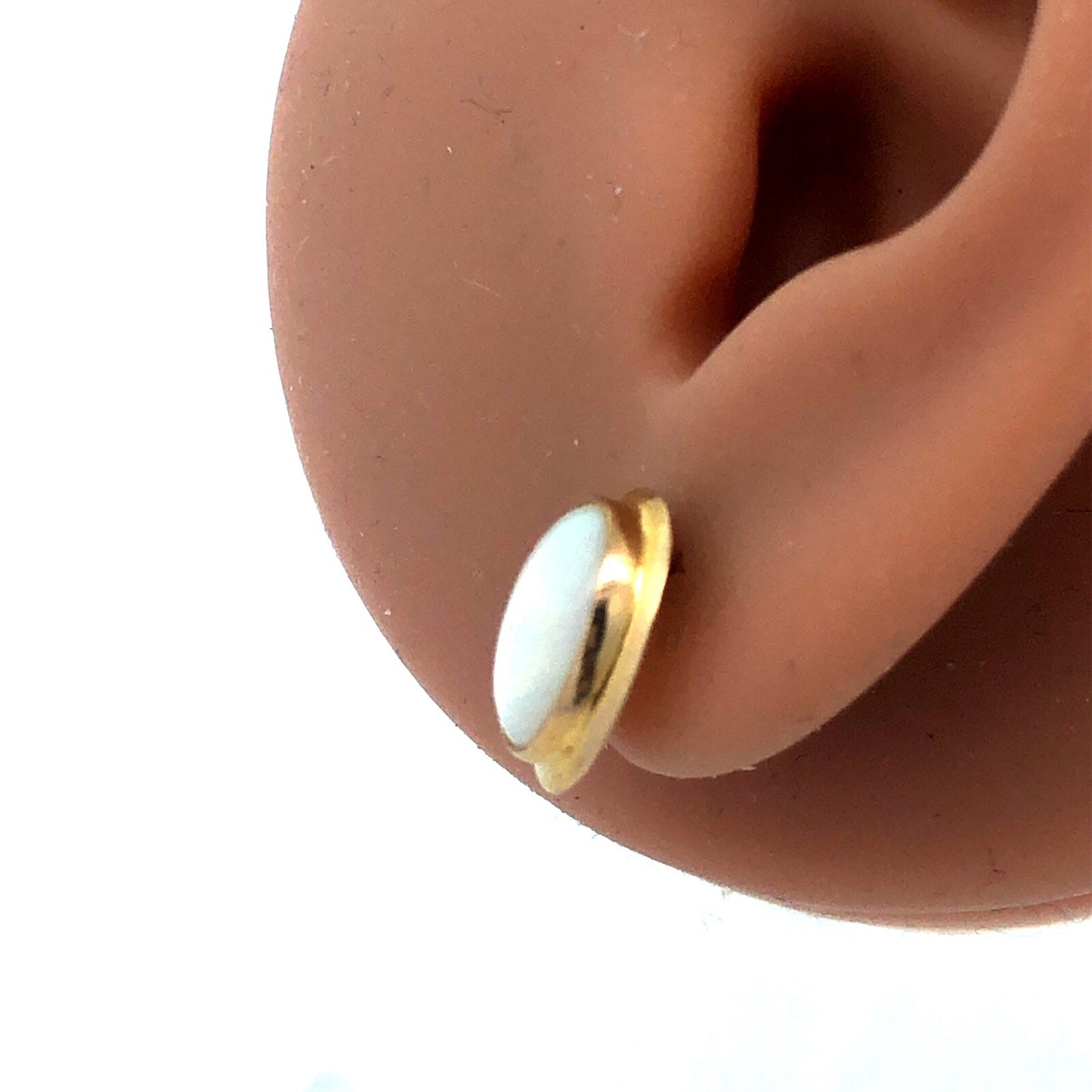 14K Yellow Gold Oval Opal Cabochon October Sweetheart Anniversary Stud Earrings