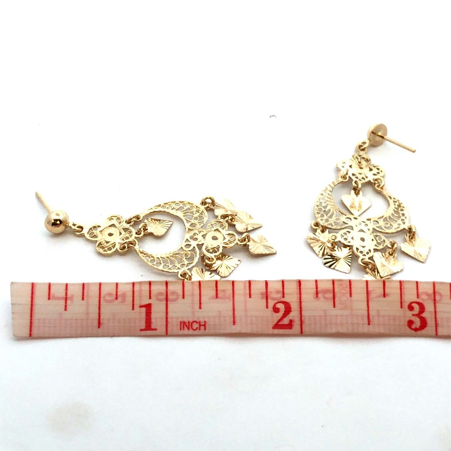 Designer 14K Yellow Gold Filigree Textured Statement Chandelier Dangle Earrings