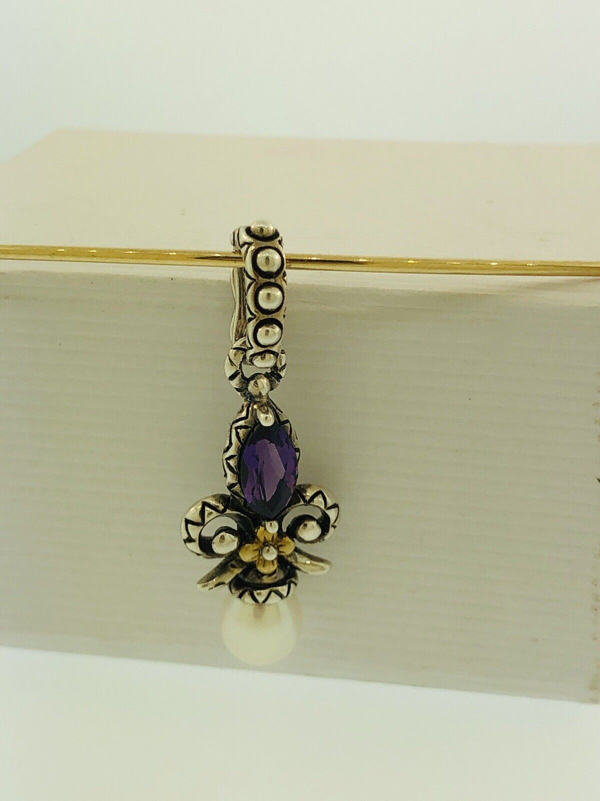 Barbara Bixby 18K Gold Sterling Silver Pearl Amethyst Drop Enhancer Pendant S173