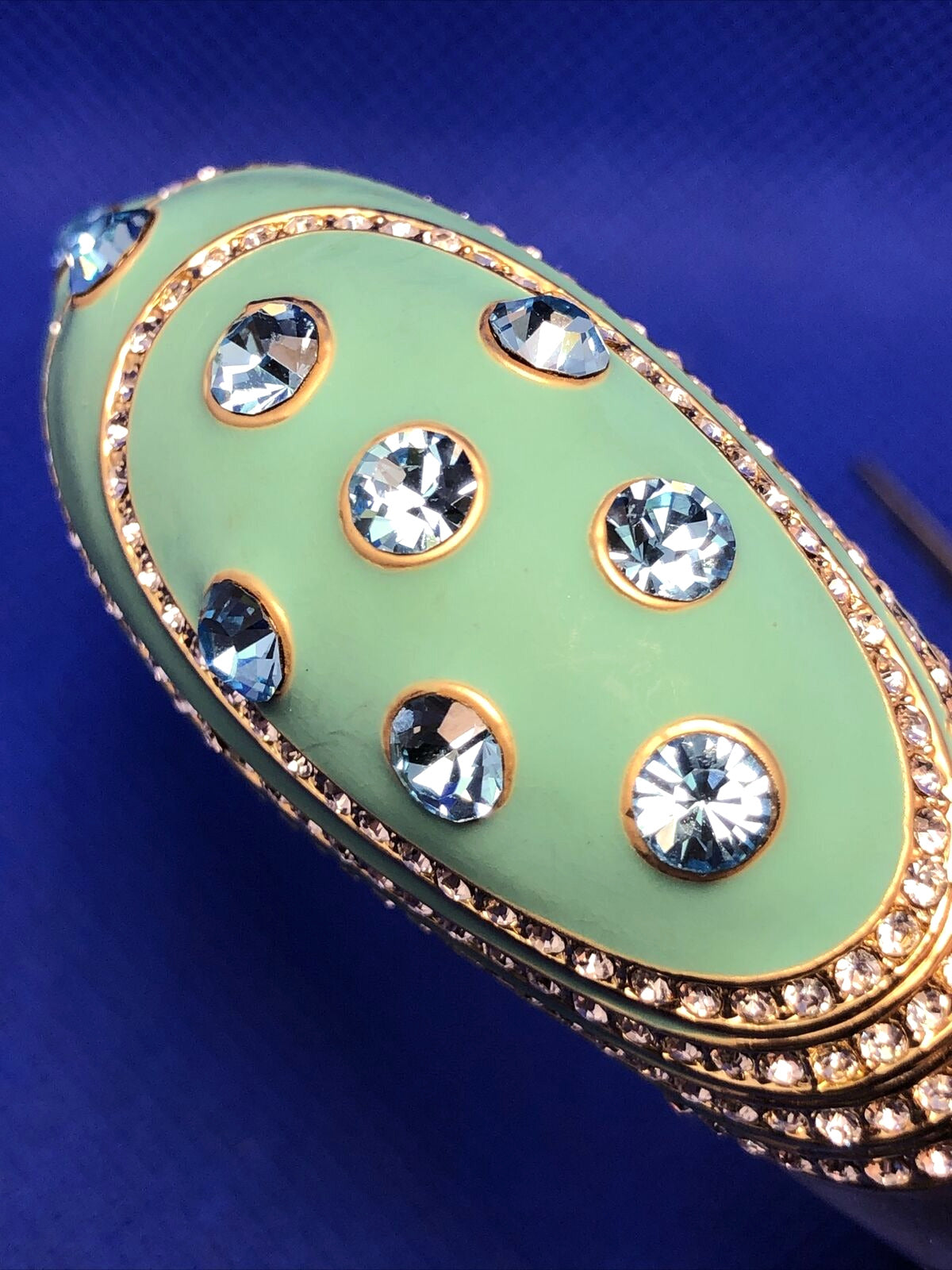 Designer Gold-Tone Teal Enamel Rhinestone Statement Hinged Cuff Bracelet