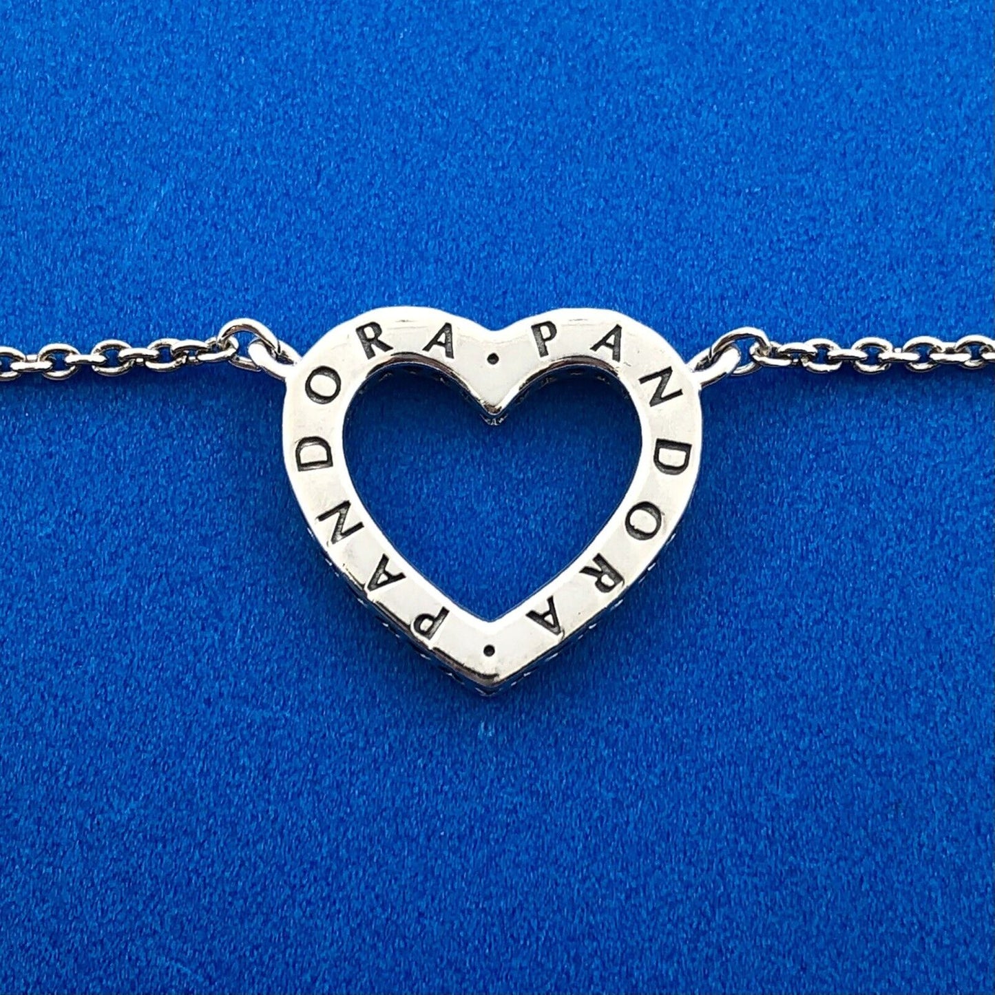Designer PANDORA ALE Sterling Silver 925 CZ Sparkling Open Heart 17.5" Necklace