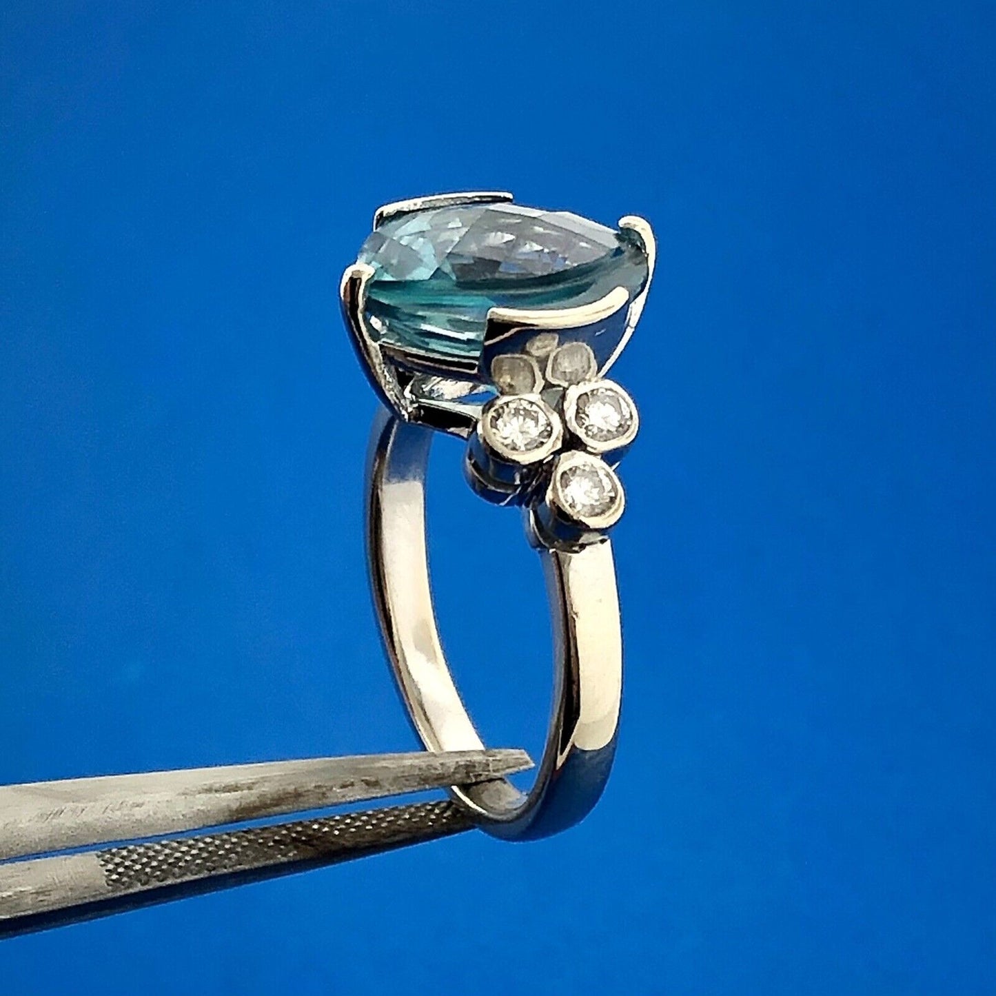 Stunning 14K White Gold Blue Topaz Diamond Accented December Anniversary Ring