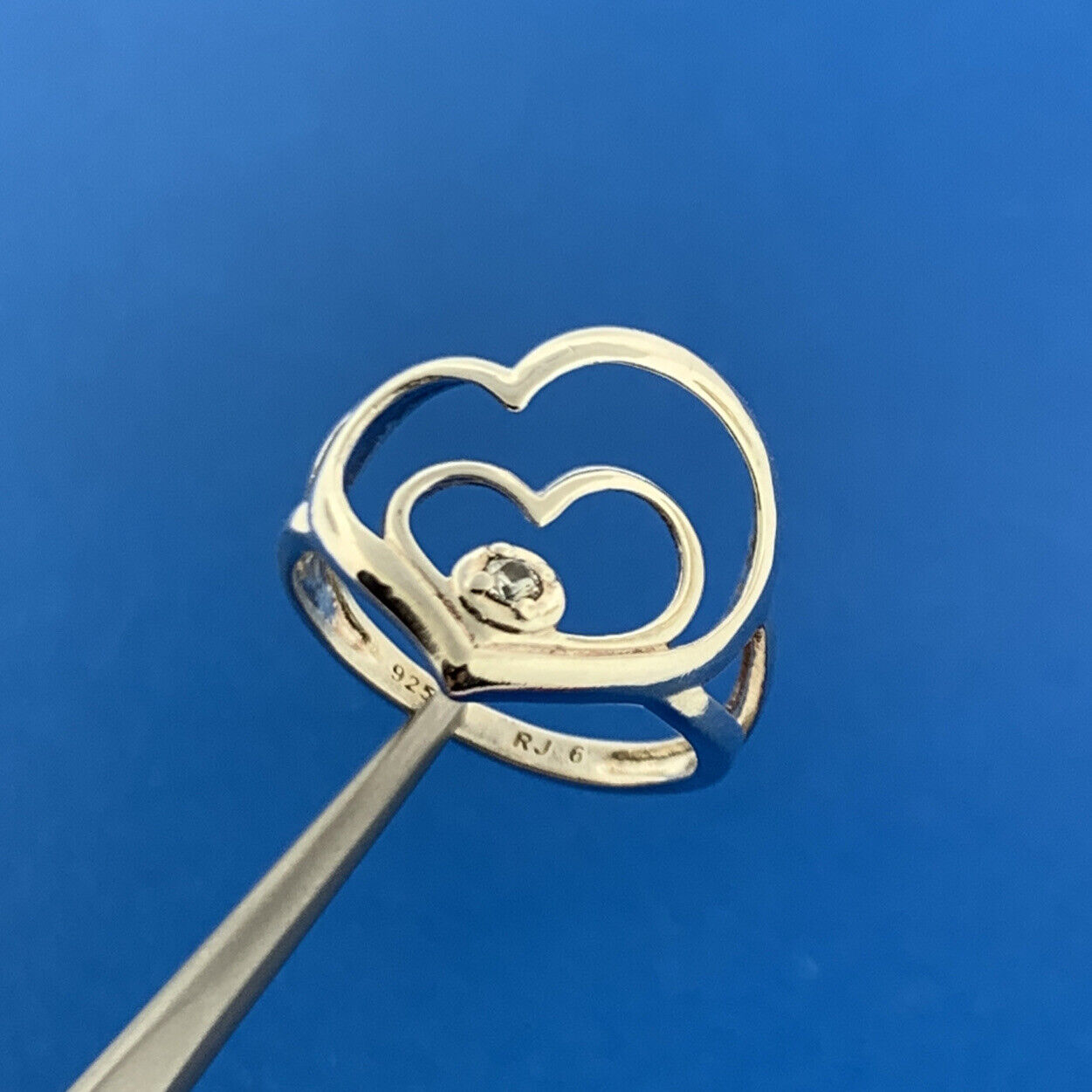Designer 925 Sterling Silver Diamond Double Heart Love Sweetheart Promise Ring