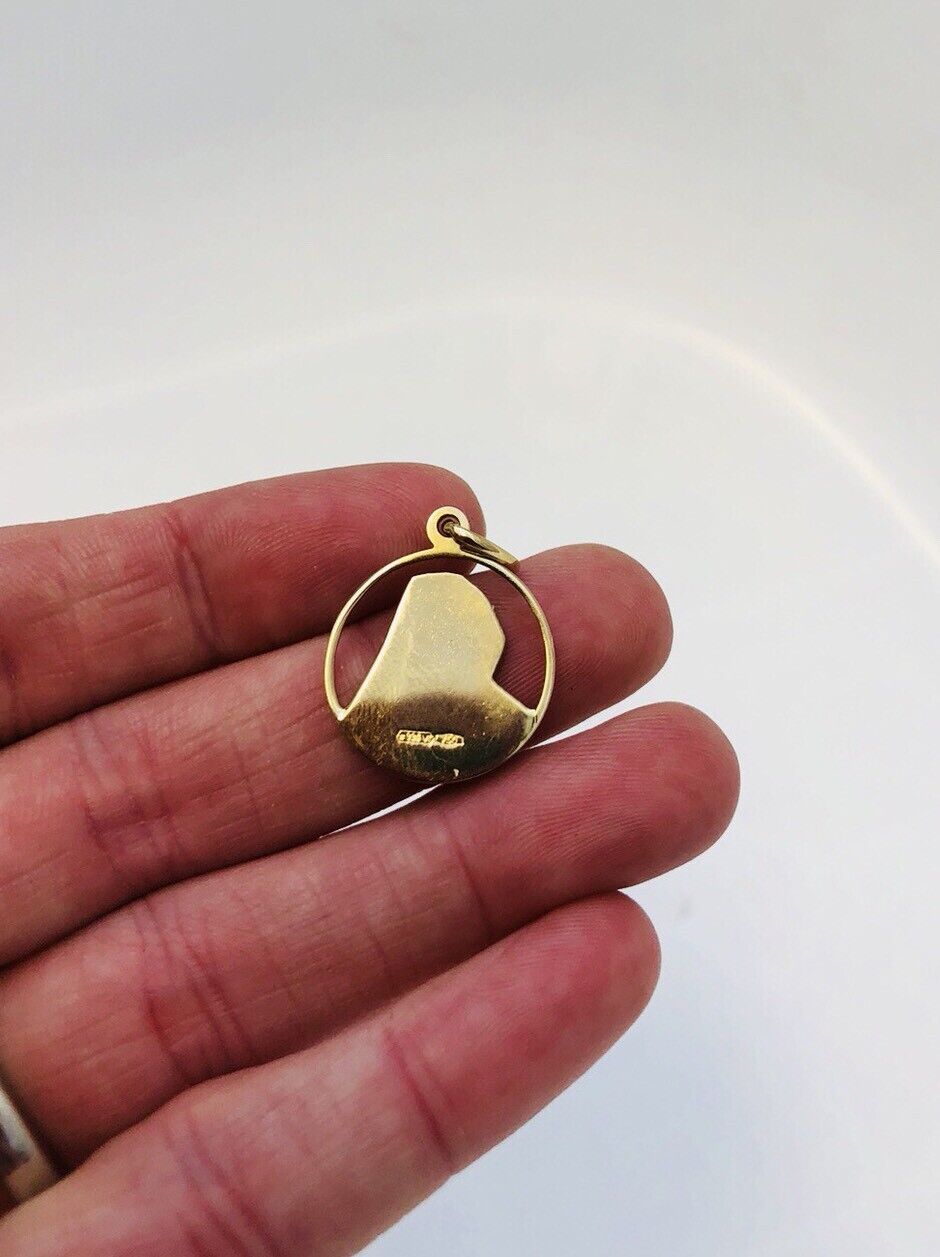 Designer 18K Yellow Gold Mother Mary Religious Communion Easter Disc Pendant