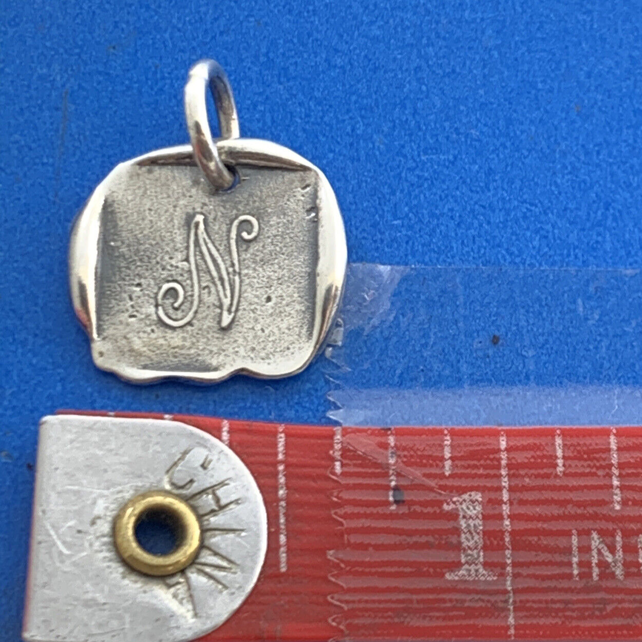 Waxing Poetic 925 Sterling Silver N Initial Letter Square Monogram Pendant Charm