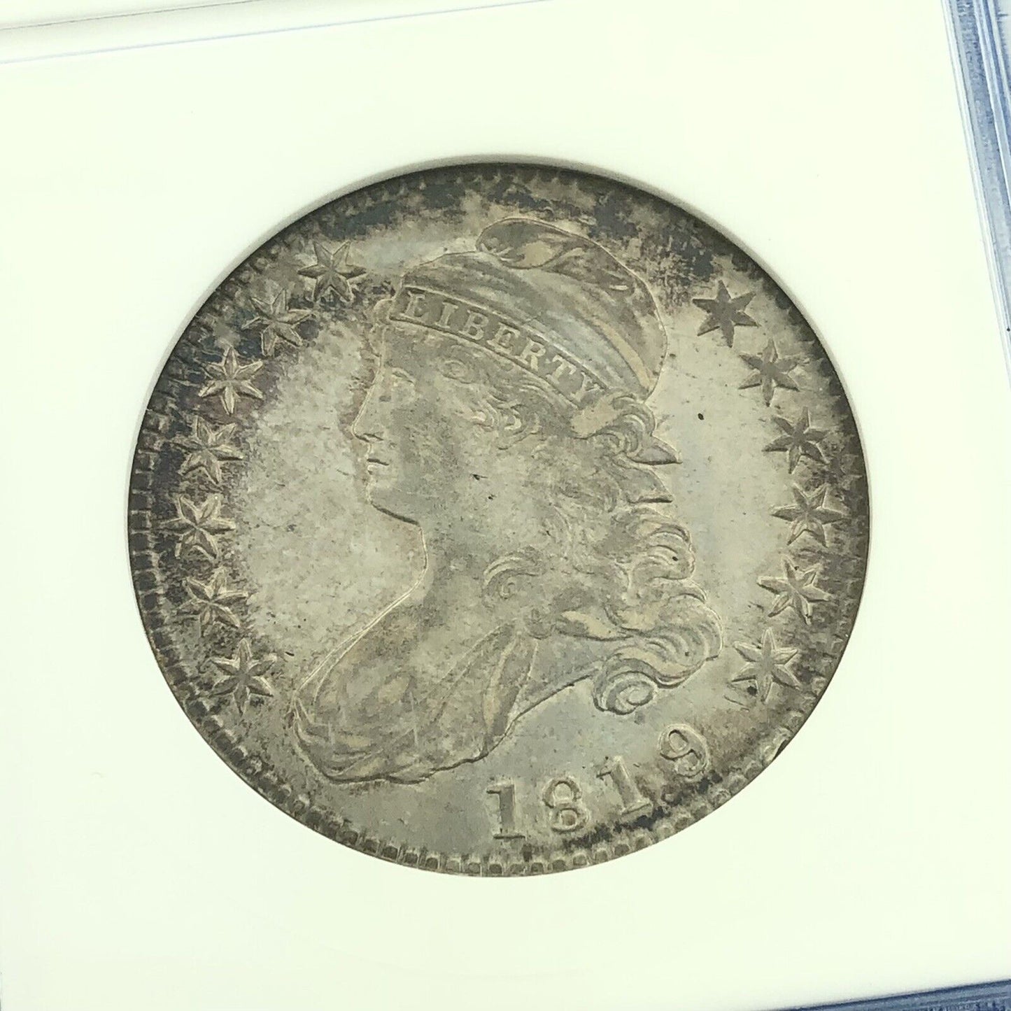 1819/8 Capped Bust Silver Half Dollar 50c Lettered Edge ANACS AU53 Details Coin
