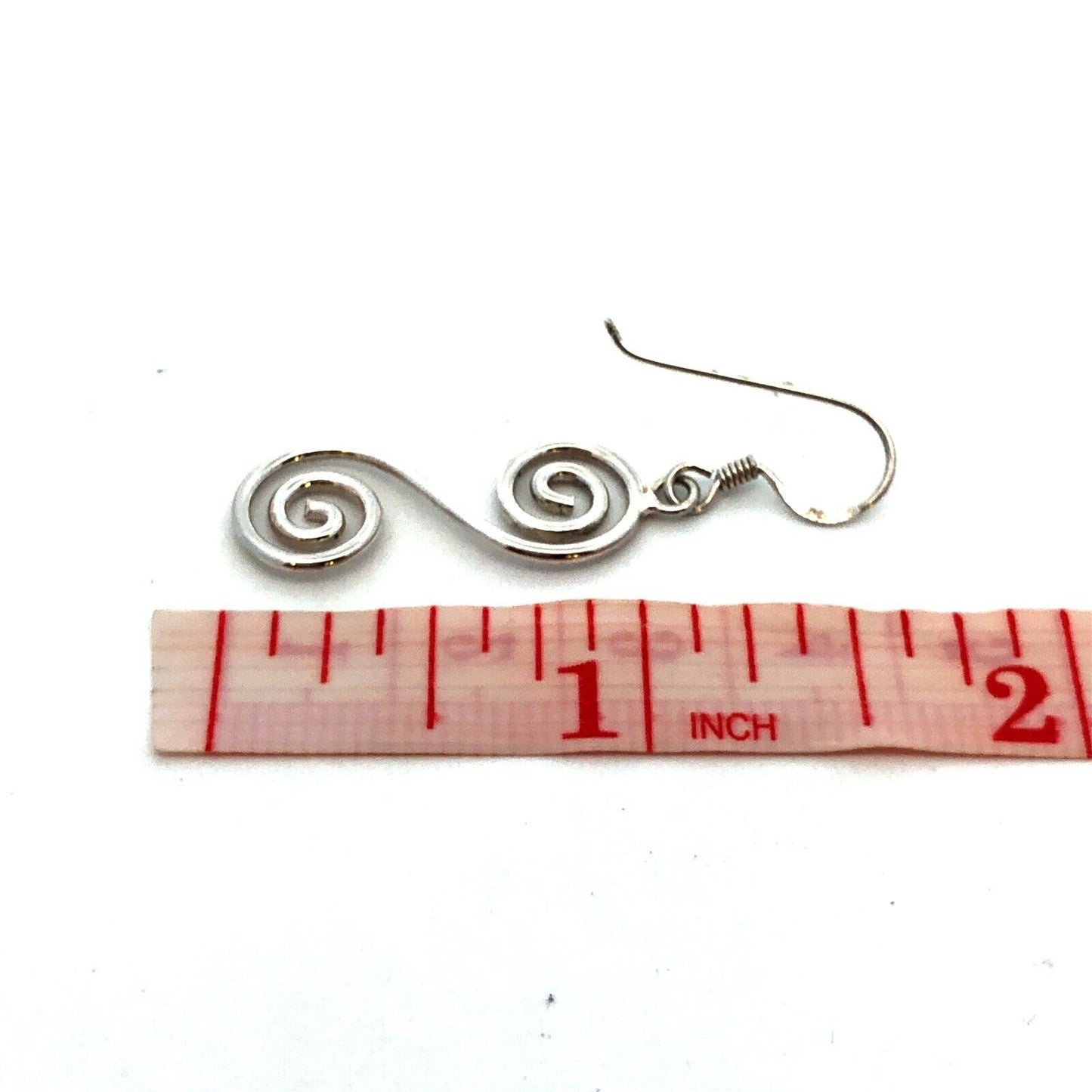 925 Sterling Silver Estate Modernist Double Swirl Dangle Hook Earrings