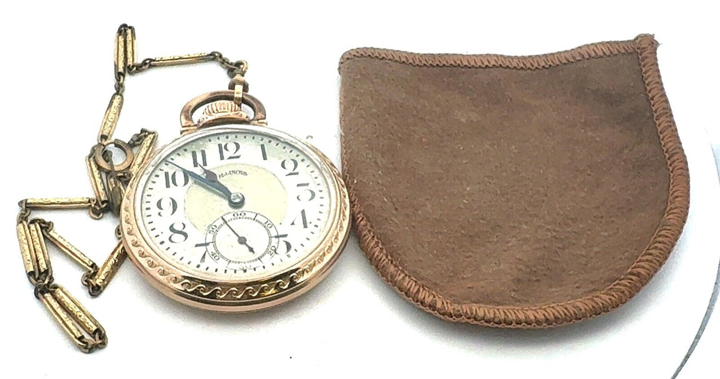 1925 Illinois Bunn Special Model 9 10K Gold Filled Railroad Pocket Watch w/Fob