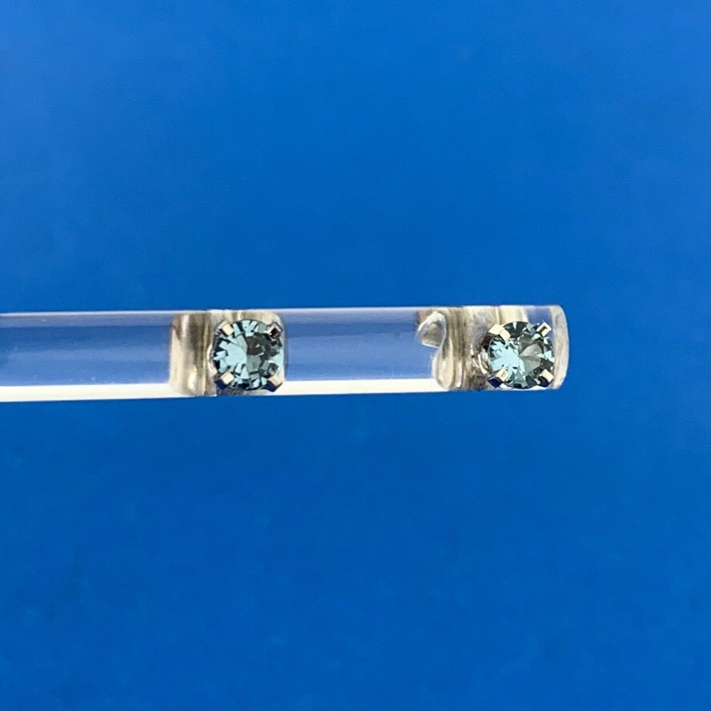 Designer 14K White Gold Aquamarine March Birthday Occasion Starter Stud Earrings