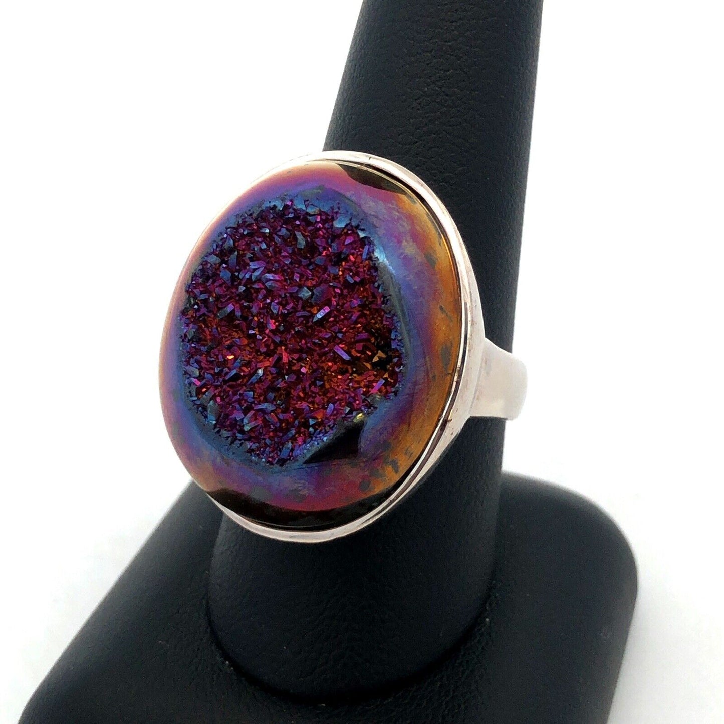 Designer 925 Sterling Silver Purple Druzy Quartz Statement Finger Size 9 Ring