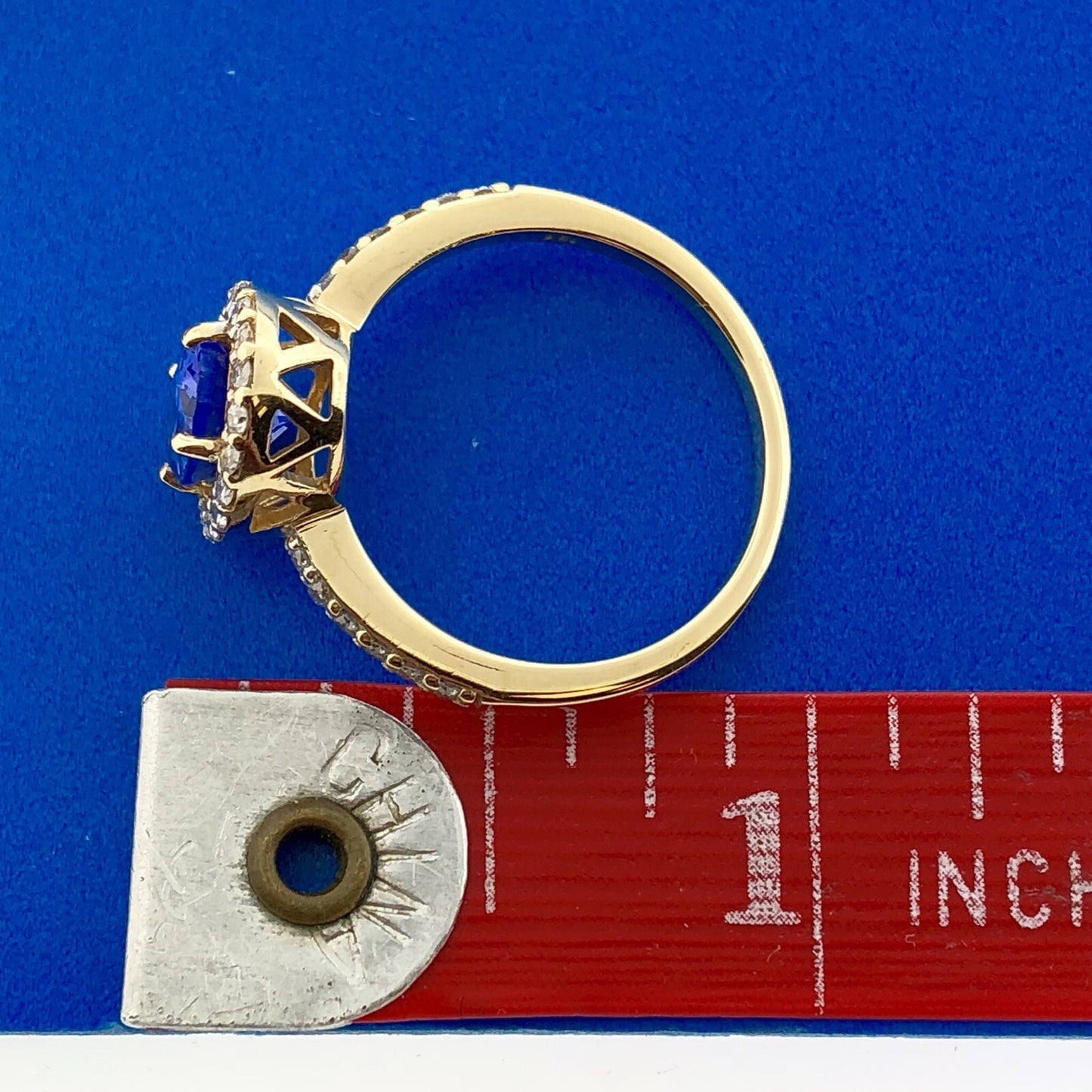 Designer 18K Yellow Gold Oval Tanzanite Diamond Halo Engagement Cocktail Ring