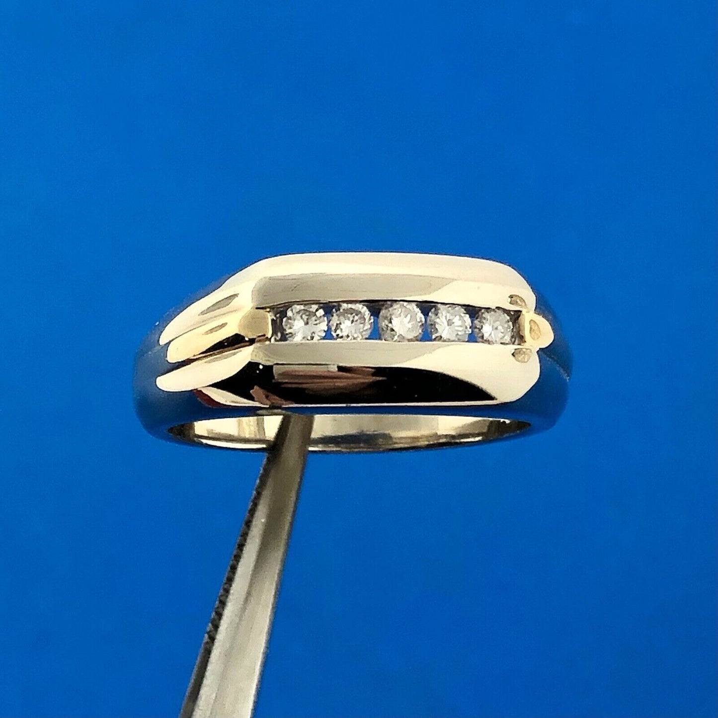 Unisex 14K White Yellow Gold Diamond Bar Dome Wedding Anniversary Band Ring