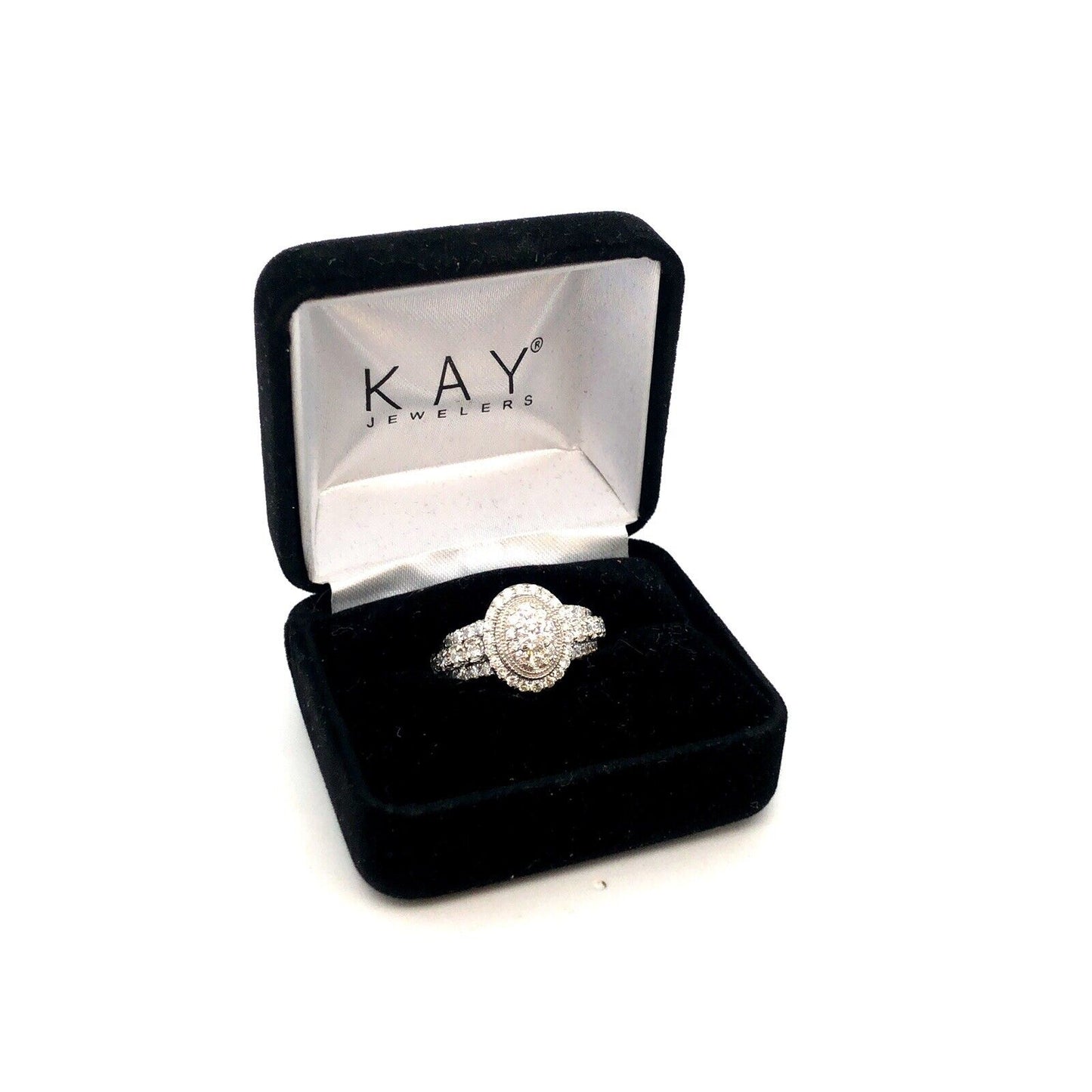 Designer GDM 14K White Gold Round Diamond Cluster Halo Oval Engagement Ring