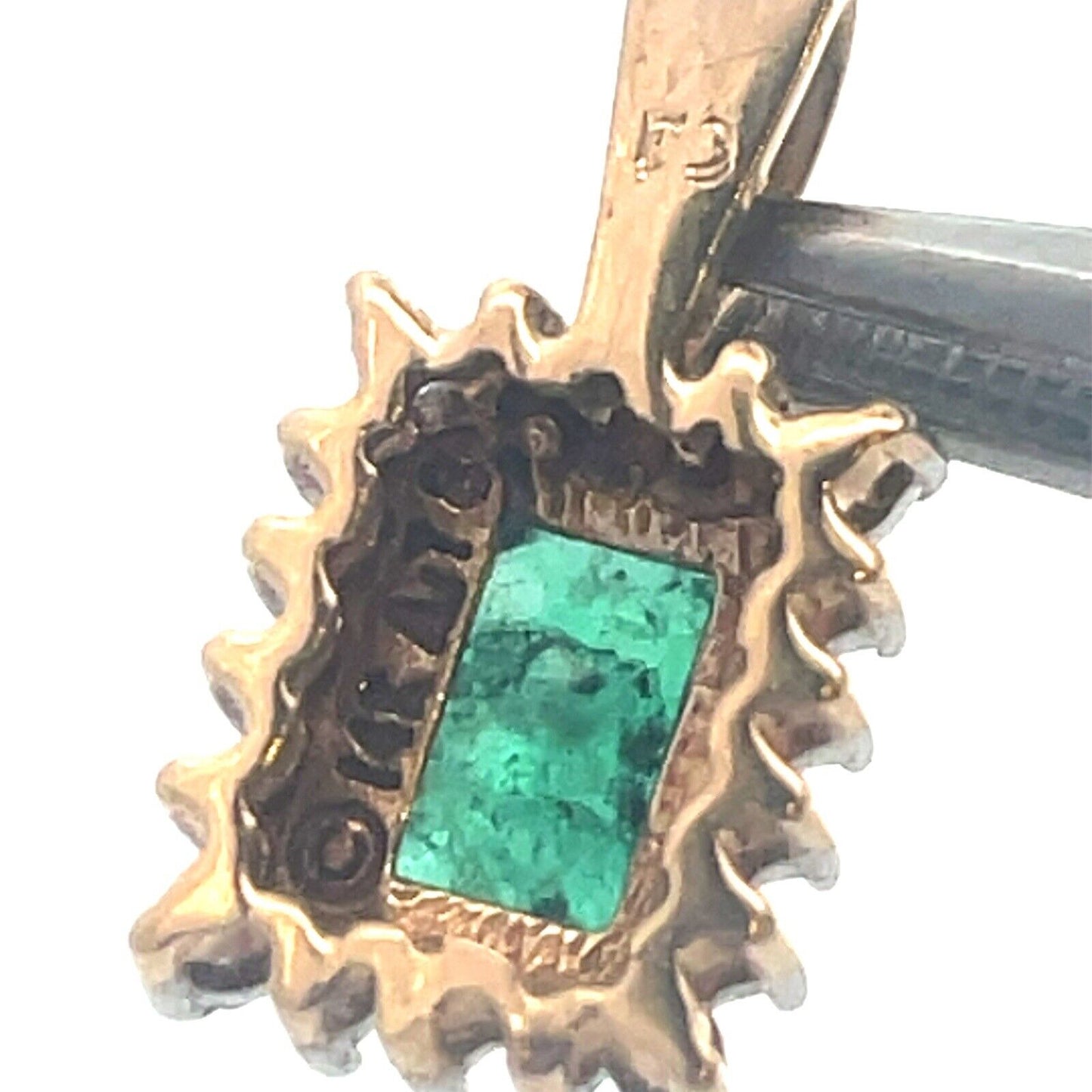 Designer 14K Yellow Gold Emerald Cut Emerald Diamond Accent Pendant