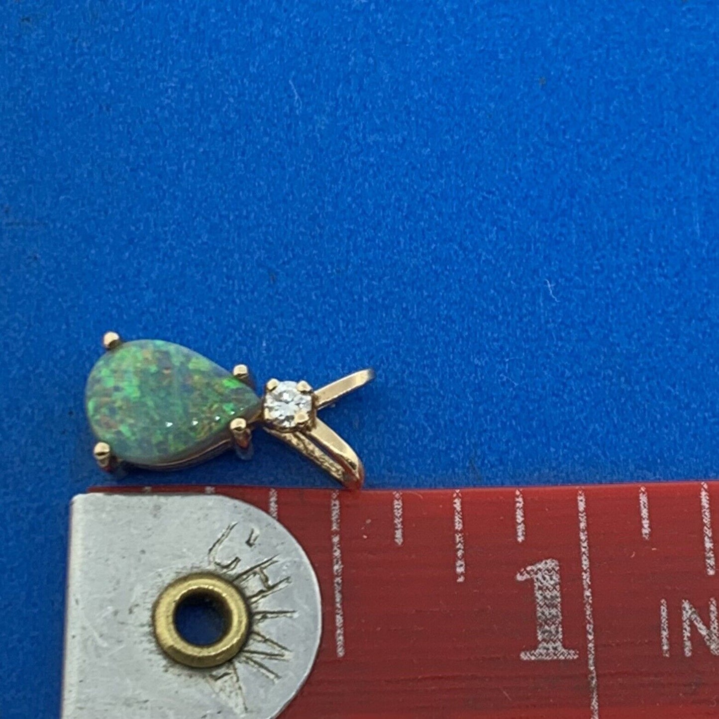 14K Yellow Gold Pear Opal Diamond Accented Drop Pendant