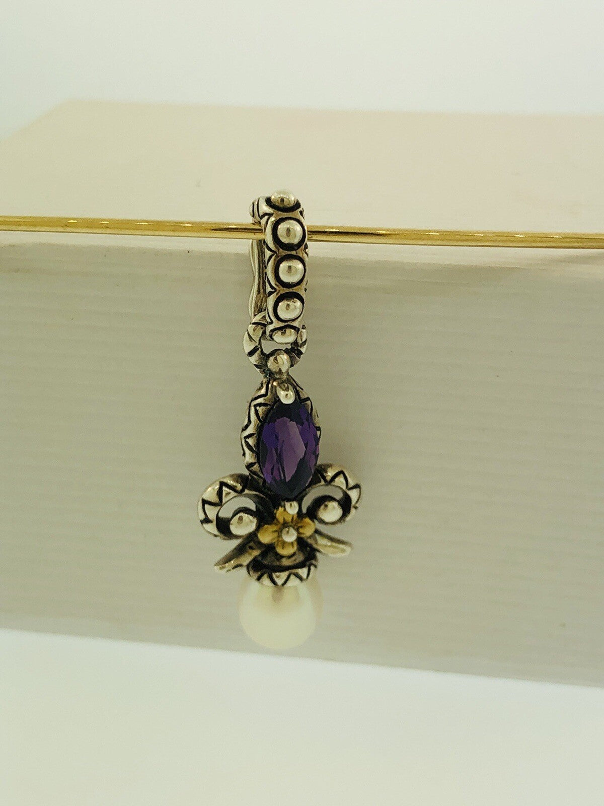 Barbara Bixby 18K Gold Sterling Silver Pearl Amethyst Drop Enhancer Pendant S173