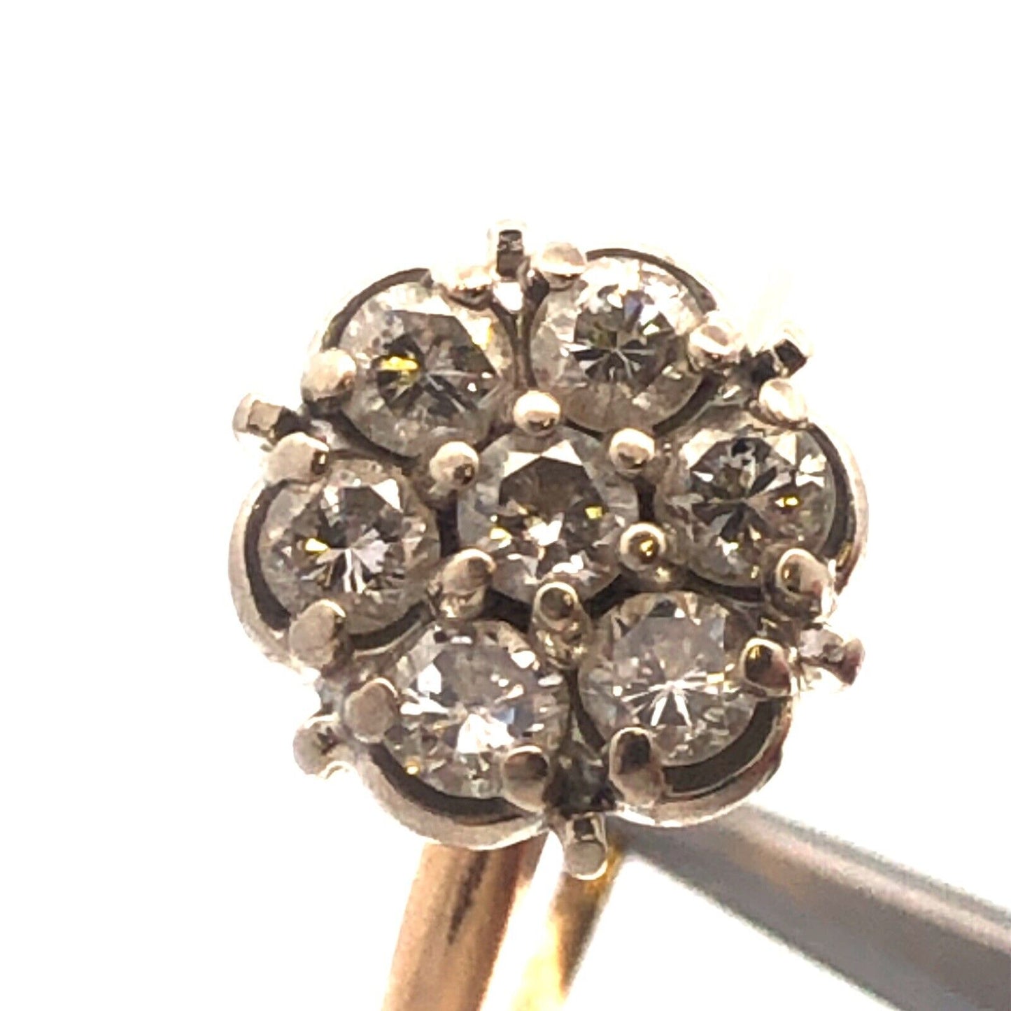 Estate Designer 14K Yellow White Gold Diamond Floral Cluster Cocktail Ring