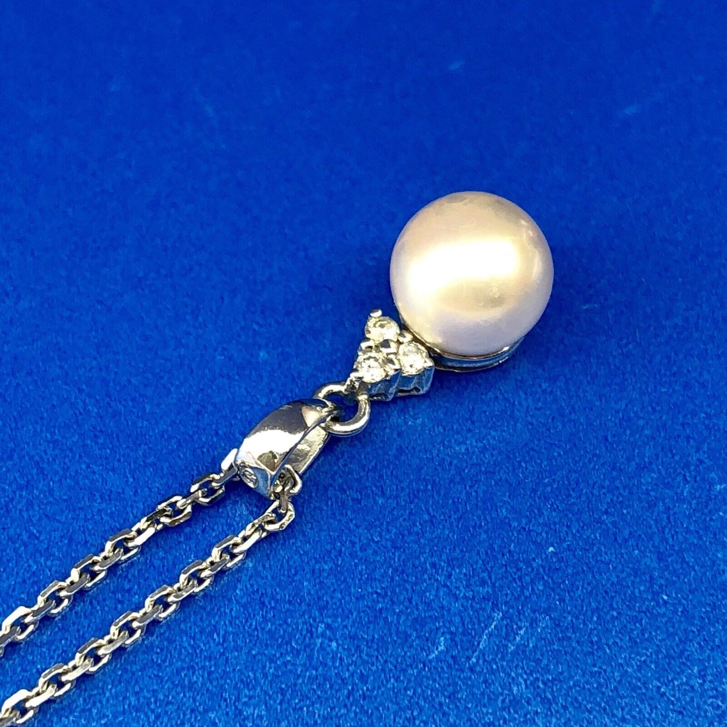 Designer 14K White Gold Pearl Diamond Wedding Anniversary Sweetheart Necklace
