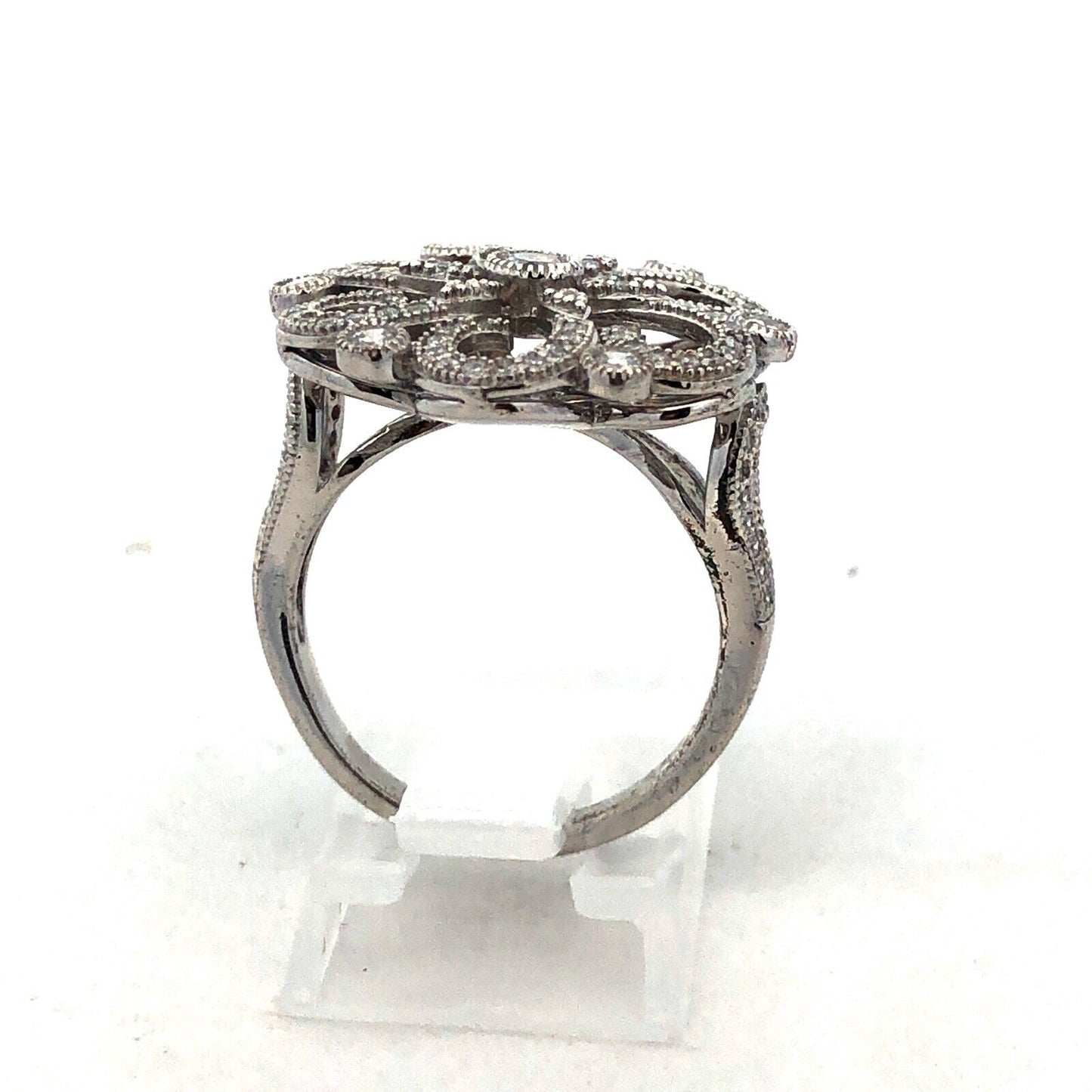 925 Sterling Silver Round Cubic Zirconia CZ Flower Swirl Cocktail Ring
