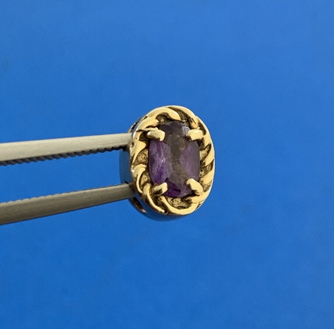 Estate Designer DDH 10K Yellow Gold Oval Amethyst Slide Bracelet Charm