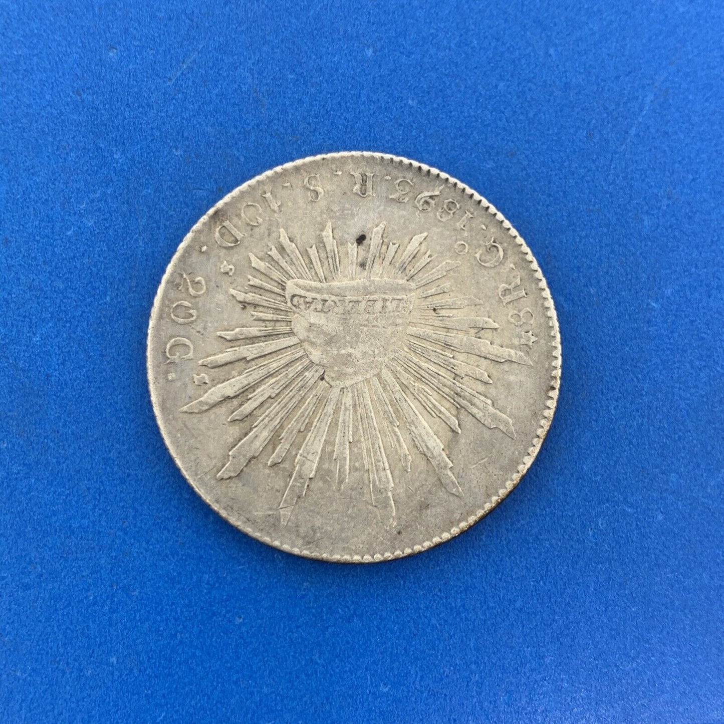 1893 Go Guanajuato 8 Reales R.S. 10 D 20 G .903 Silver Mexico Coin
