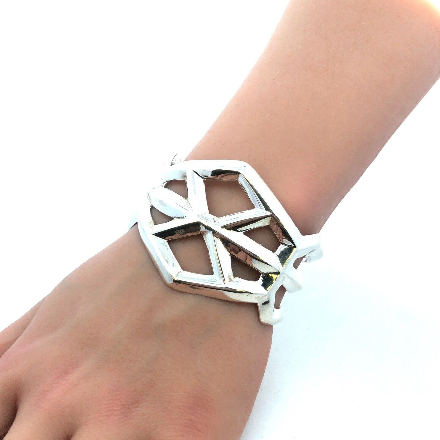 Native American YTH 925 Sterling Silver Wide Statement Open Cuff Bracelet