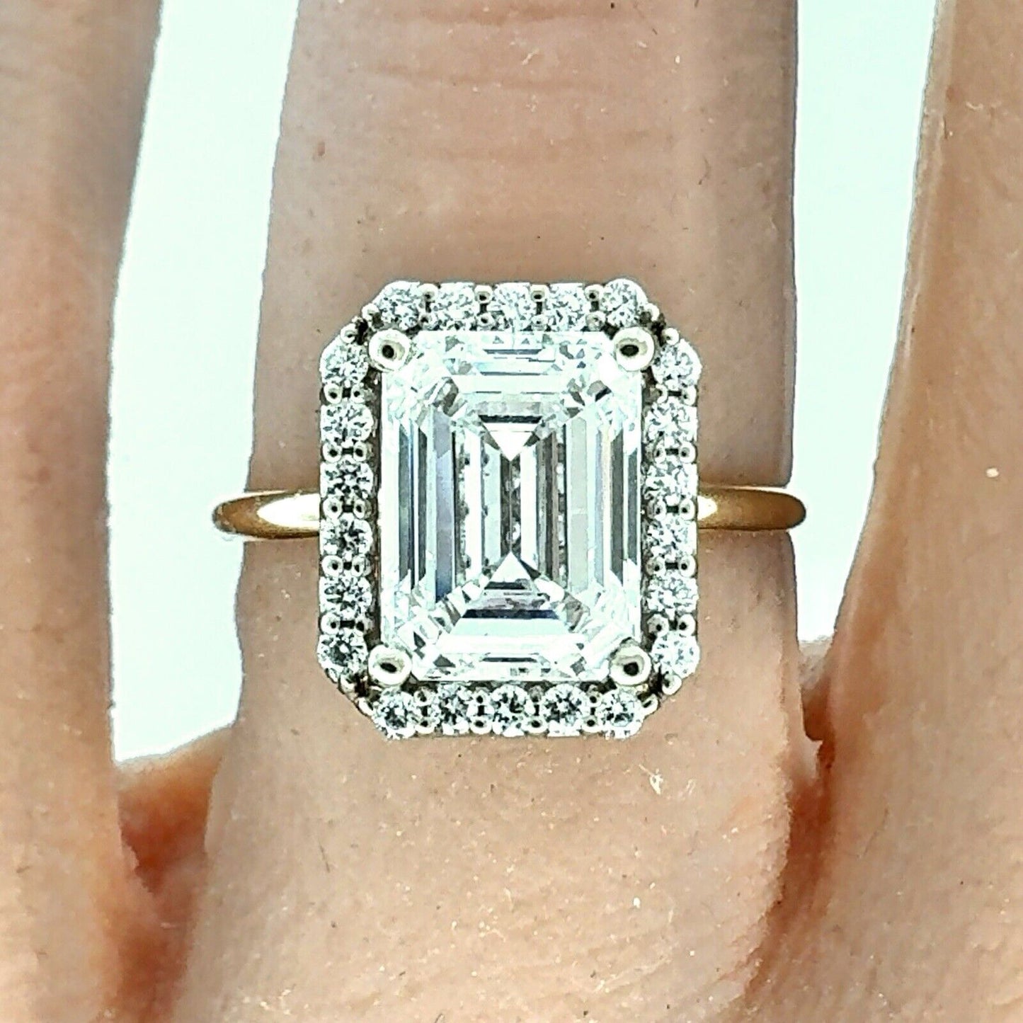 14K Yellow Gold Emerald Lab Created Diamond 2.55 TCW Halo Engagement Ring