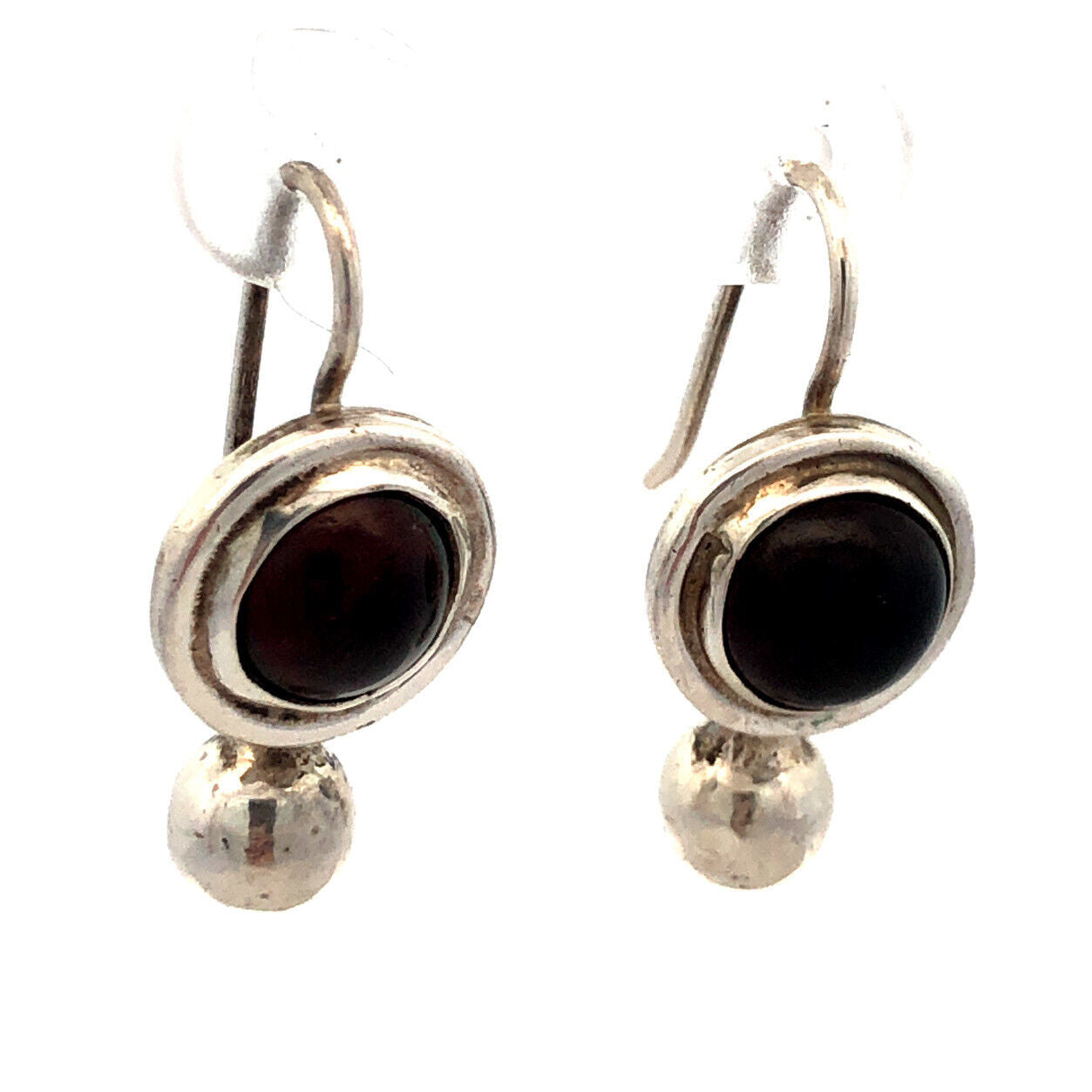 Designer 925 Sterling Silver Garnet Cabochon Drop Dangle Modernist Earrings