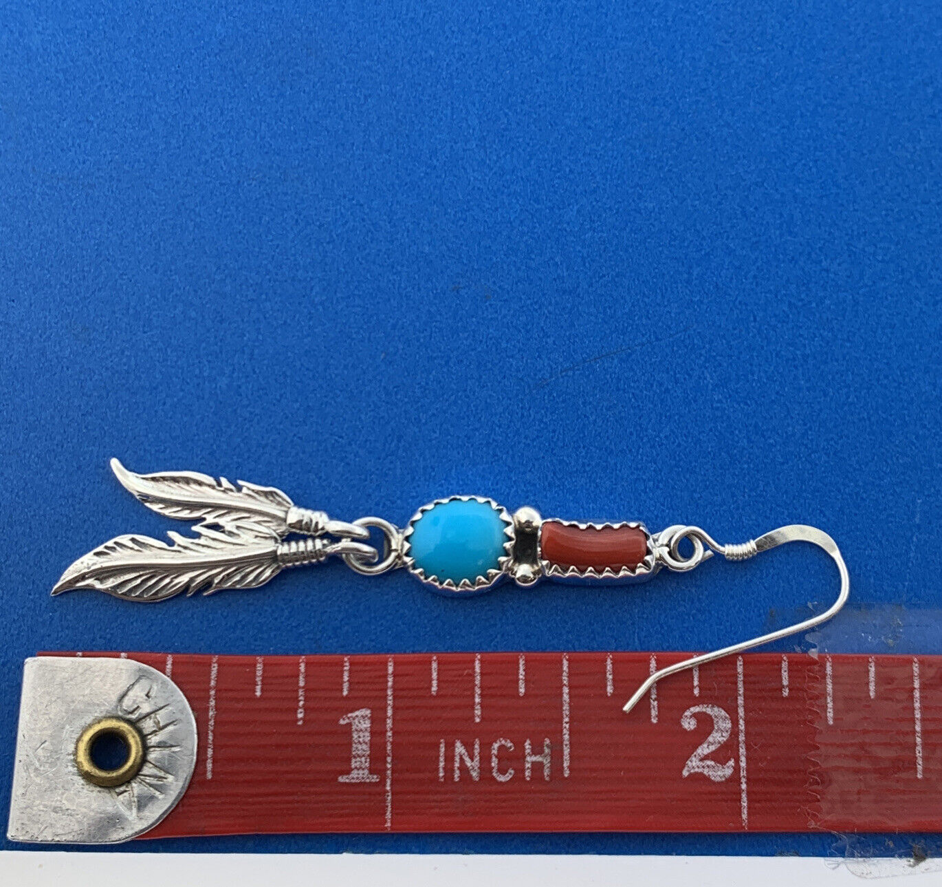 Running Bear Shop Native American 925 Sterling Silver Turquoise Coral Earrings