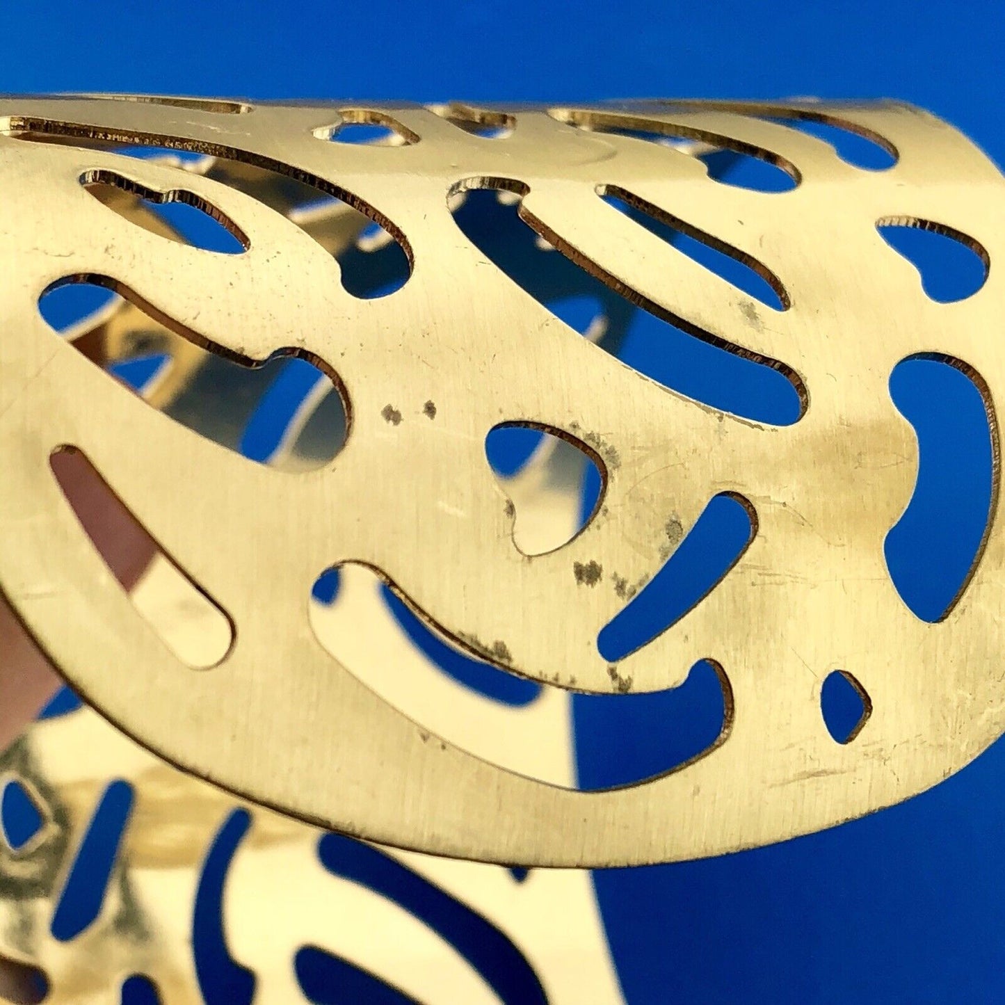 Modernist Gold Tone Brushed Finish Animal Print Cutout Statement Cuff Bracelet