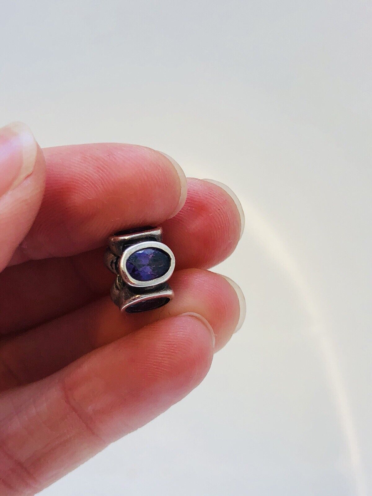 Designer Sterling Silver 925 Oval Purple Cubic Zirconia Slide Bead Charm