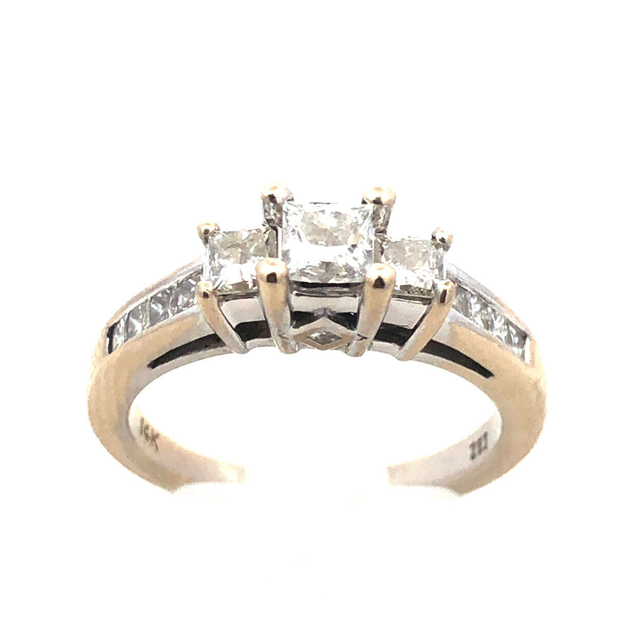 Designer ZEI 14K White Gold Princess Trio Diamond Engagement Ring Size 6.75
