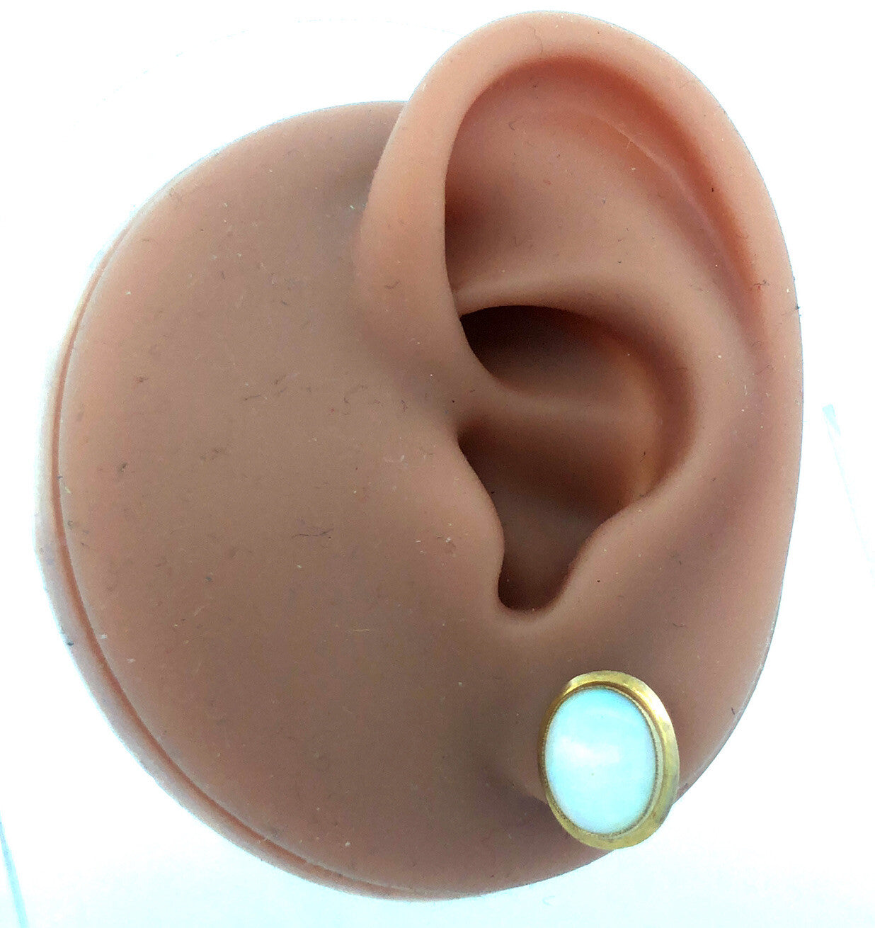 14K Yellow Gold Oval Opal Cabochon October Sweetheart Anniversary Stud Earrings