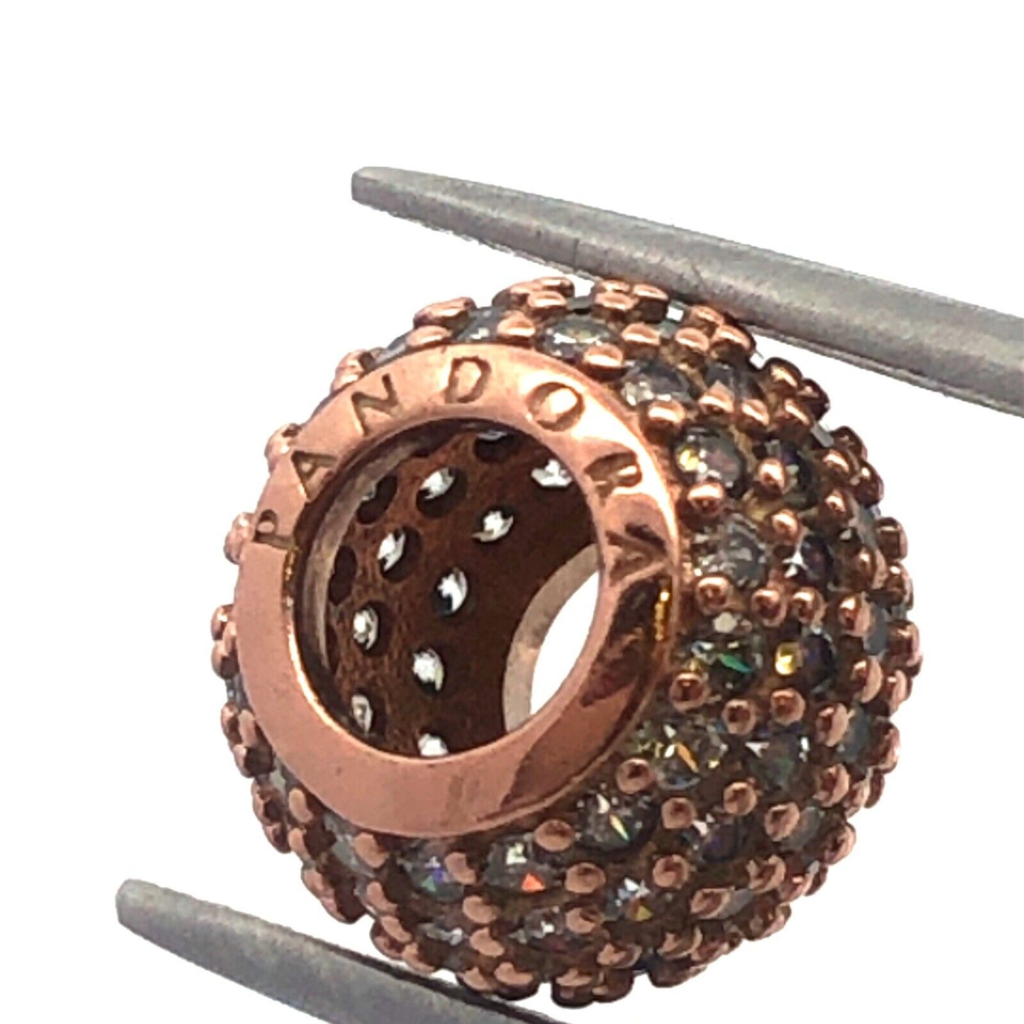 PANDORA 925 Sterling Silver Rose Gold Vermeil CZ Lights Ball 781051 Pave Charm