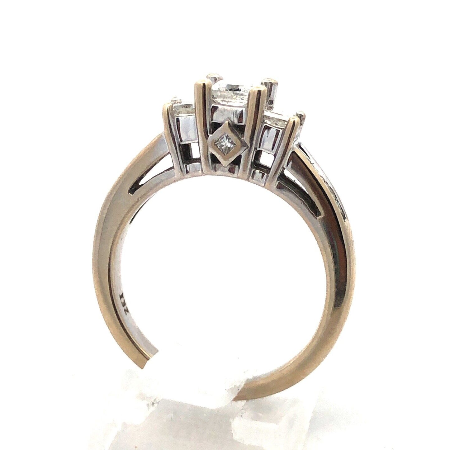 Designer ZEI 14K White Gold Princess Trio Diamond Engagement Ring Size 6.75