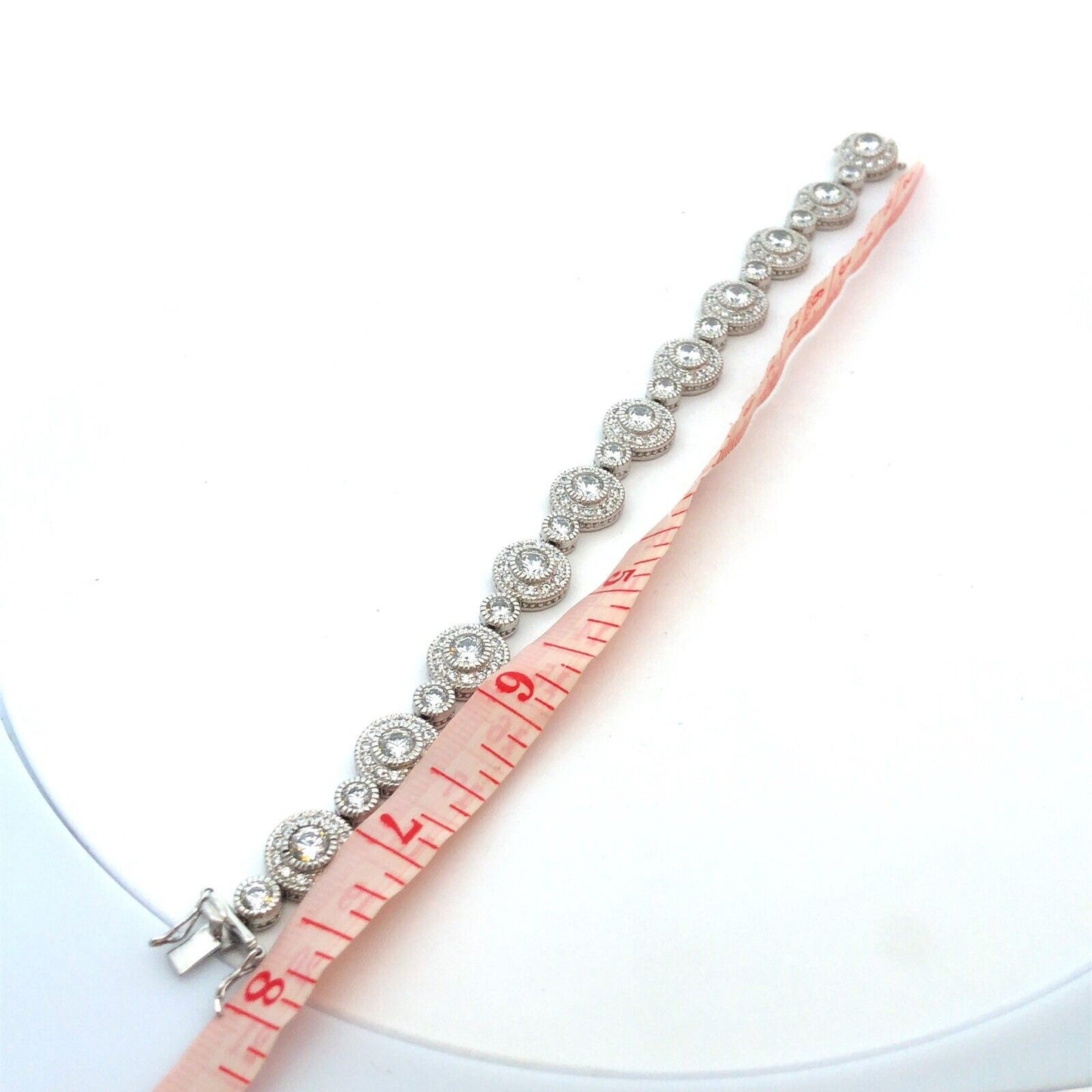 Designer R 925 Sterling Silver Round Cubic Zirconia CZ Retro Tennis Bracelet