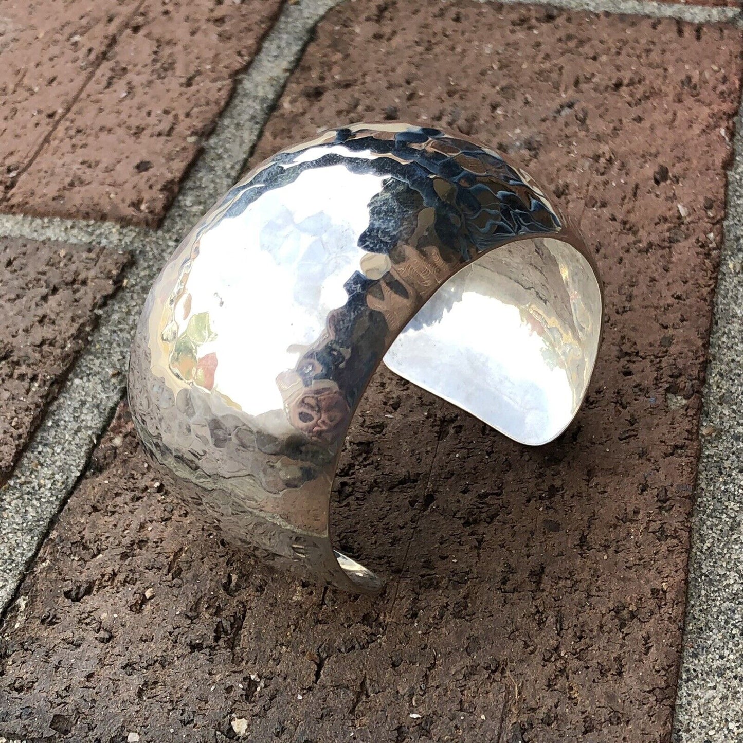 Native American Artisan Signed Sterling Silver Hammered Statement Cuff Bracelet