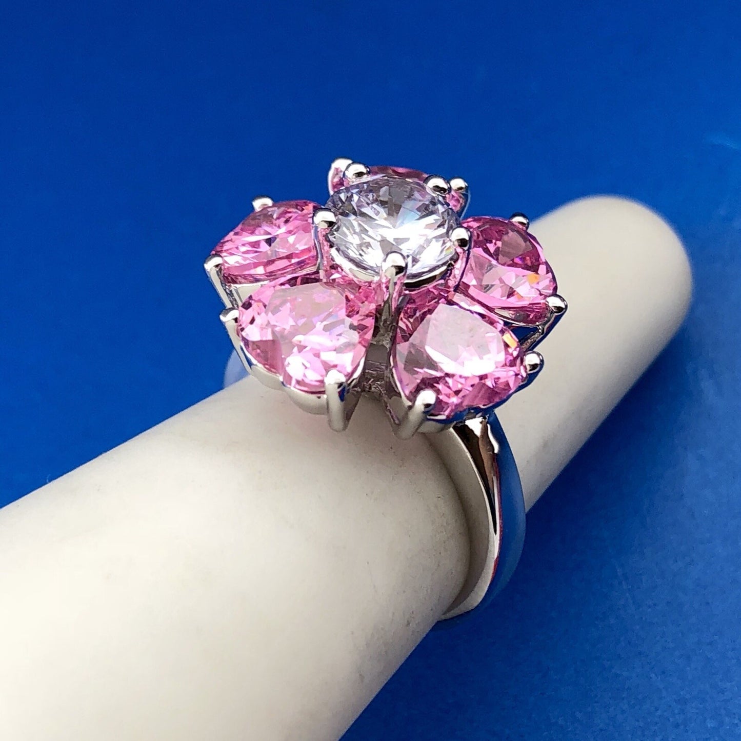 Nolan Miller Sterling Silver Faux Pink Sapphire & Amethyst Flower Designer Ring