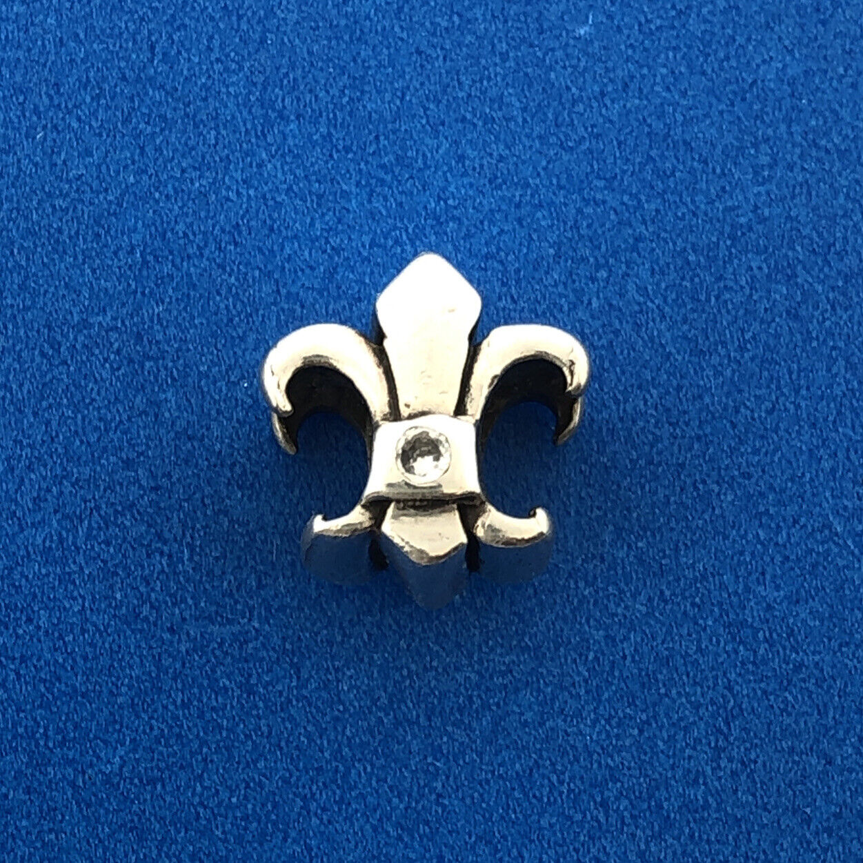 Designer Sterling Silver Cubic Zirconia Fleur De Lis Slide Bead Charm